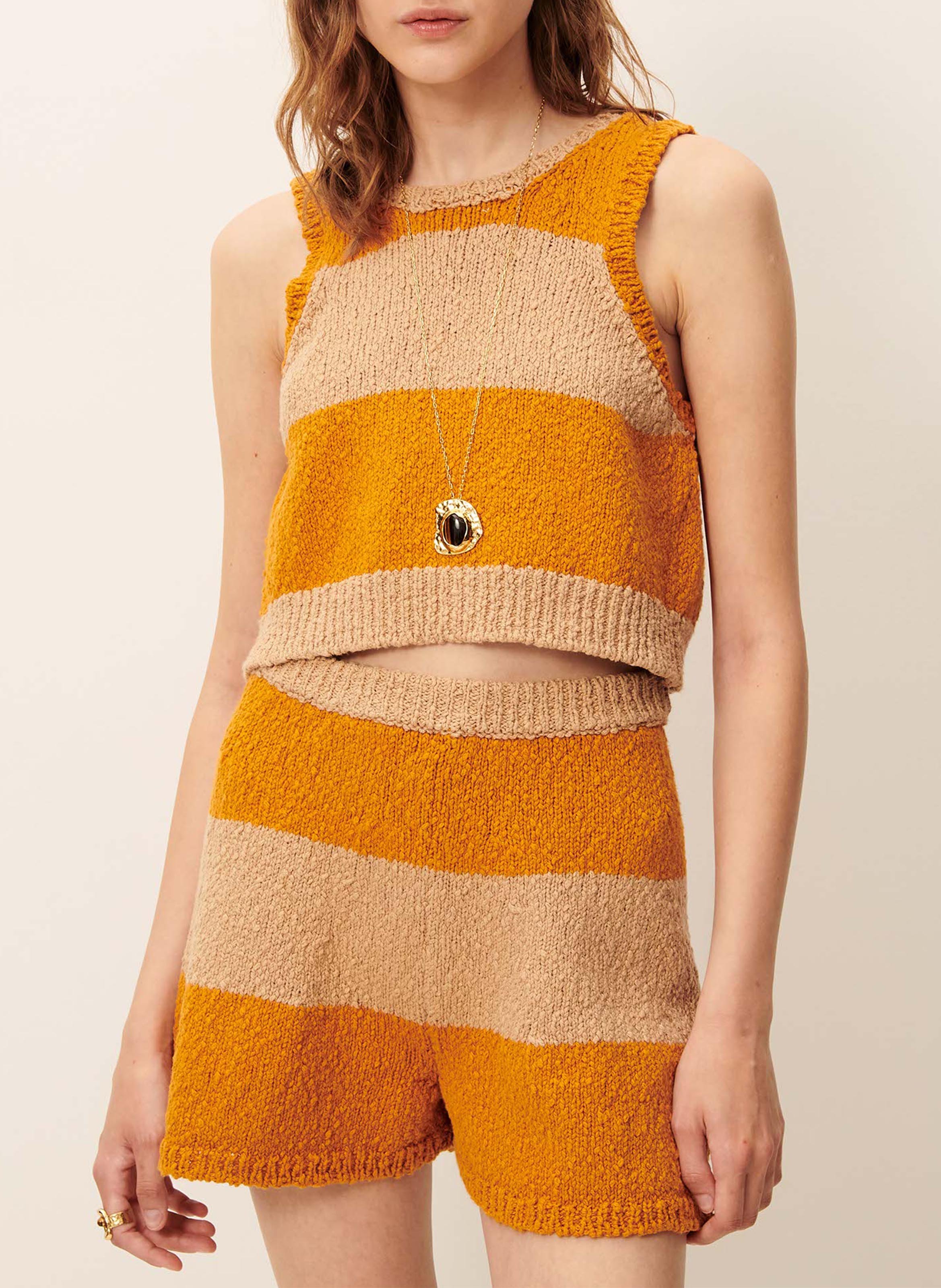Top dritto scollo a V in cotone SESSUN Arancio
