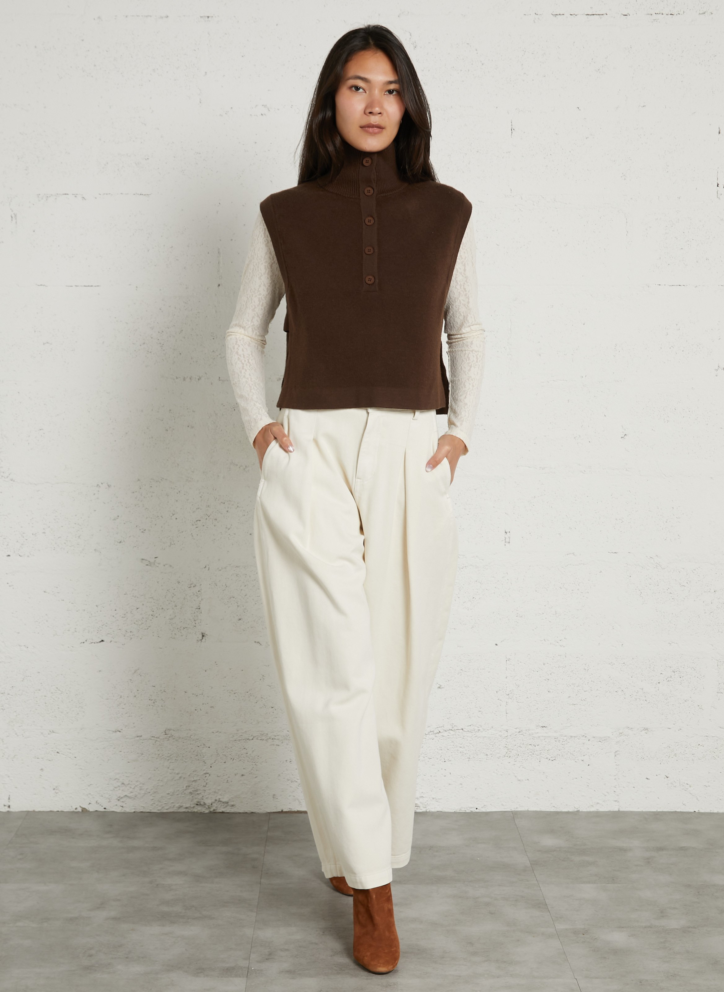 Pull oversize col montant SUNCOO Marron