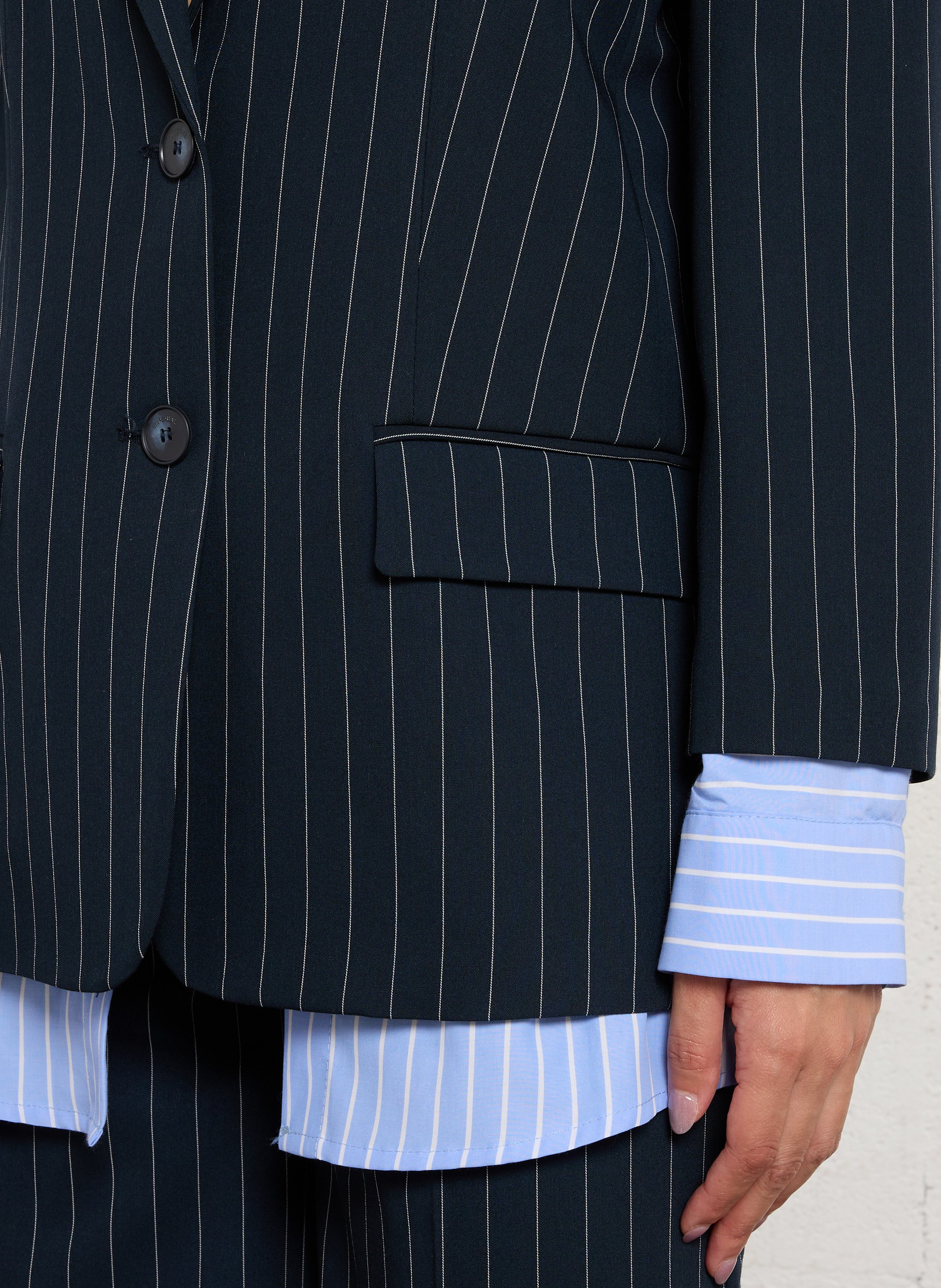 Oversized blazer with trompe l'oeil tailored collar in striped pattern IMPERIAL Blue