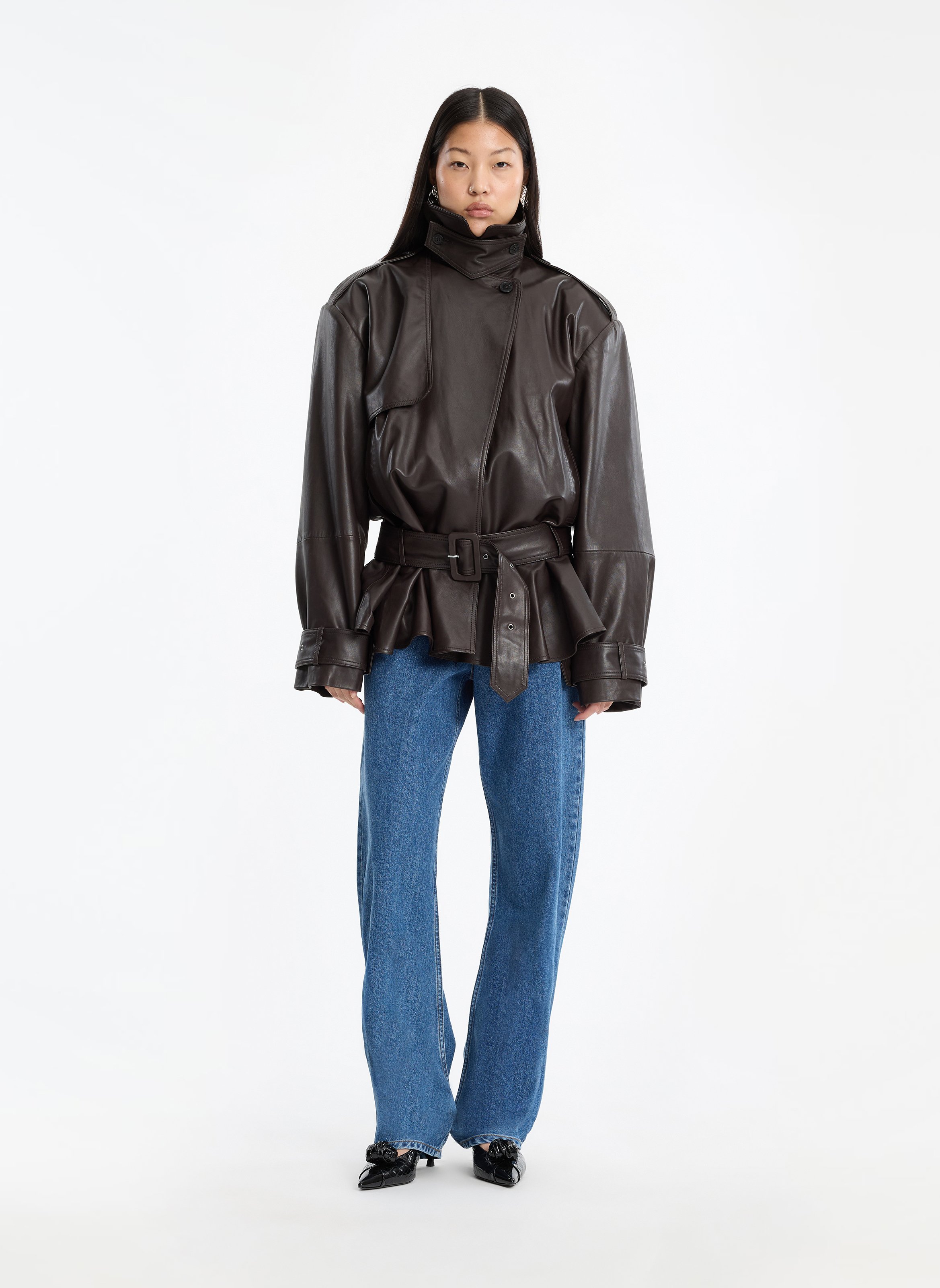 Jean large taille haute uni ROTATE Bleu
