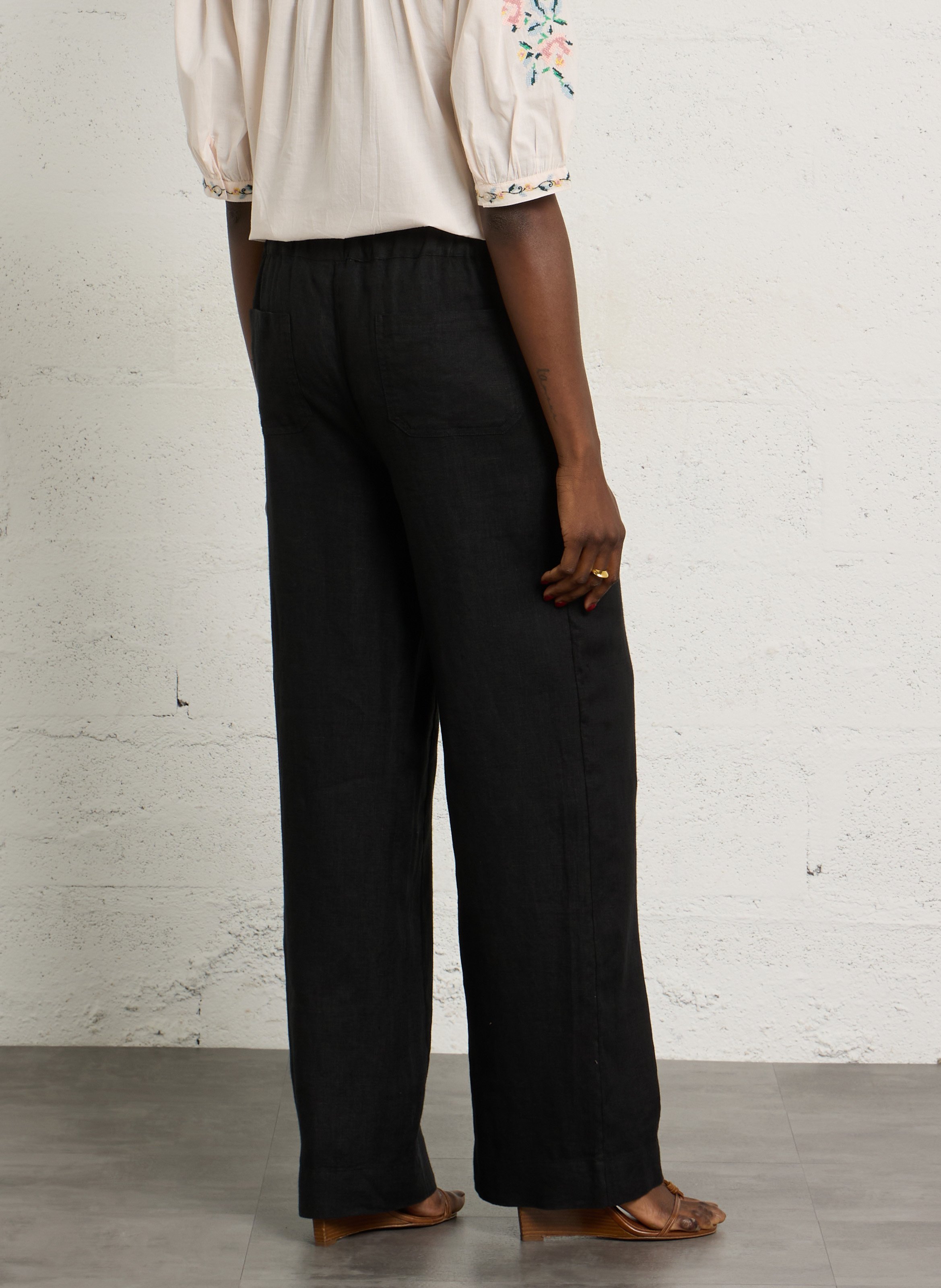Pantalón ancho de lino MAISON 123 Negro