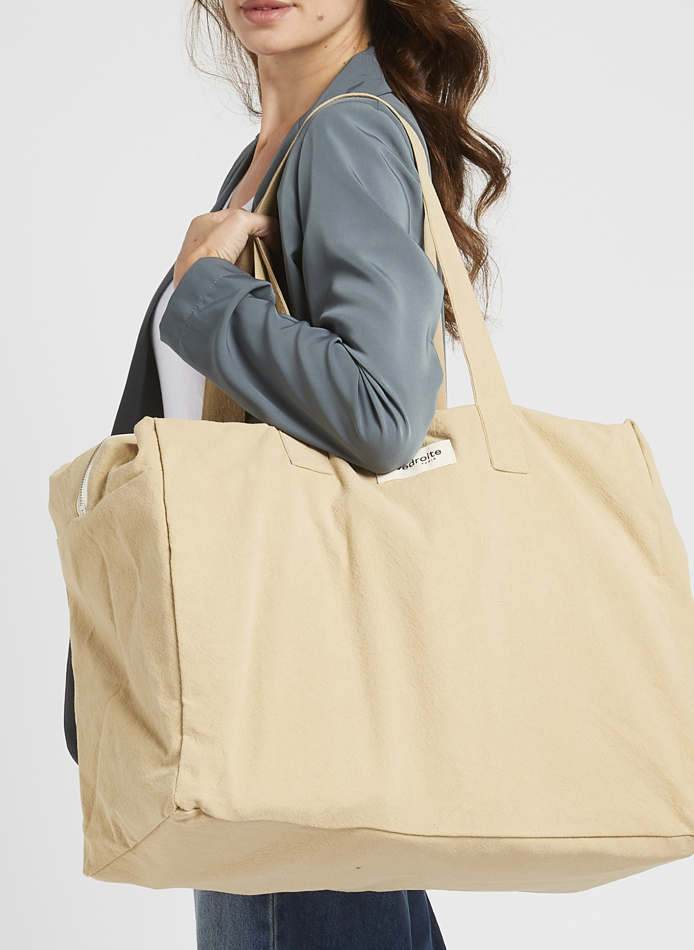 Sac de voyage en coton recyclé RIVEDROITE PARIS Beige