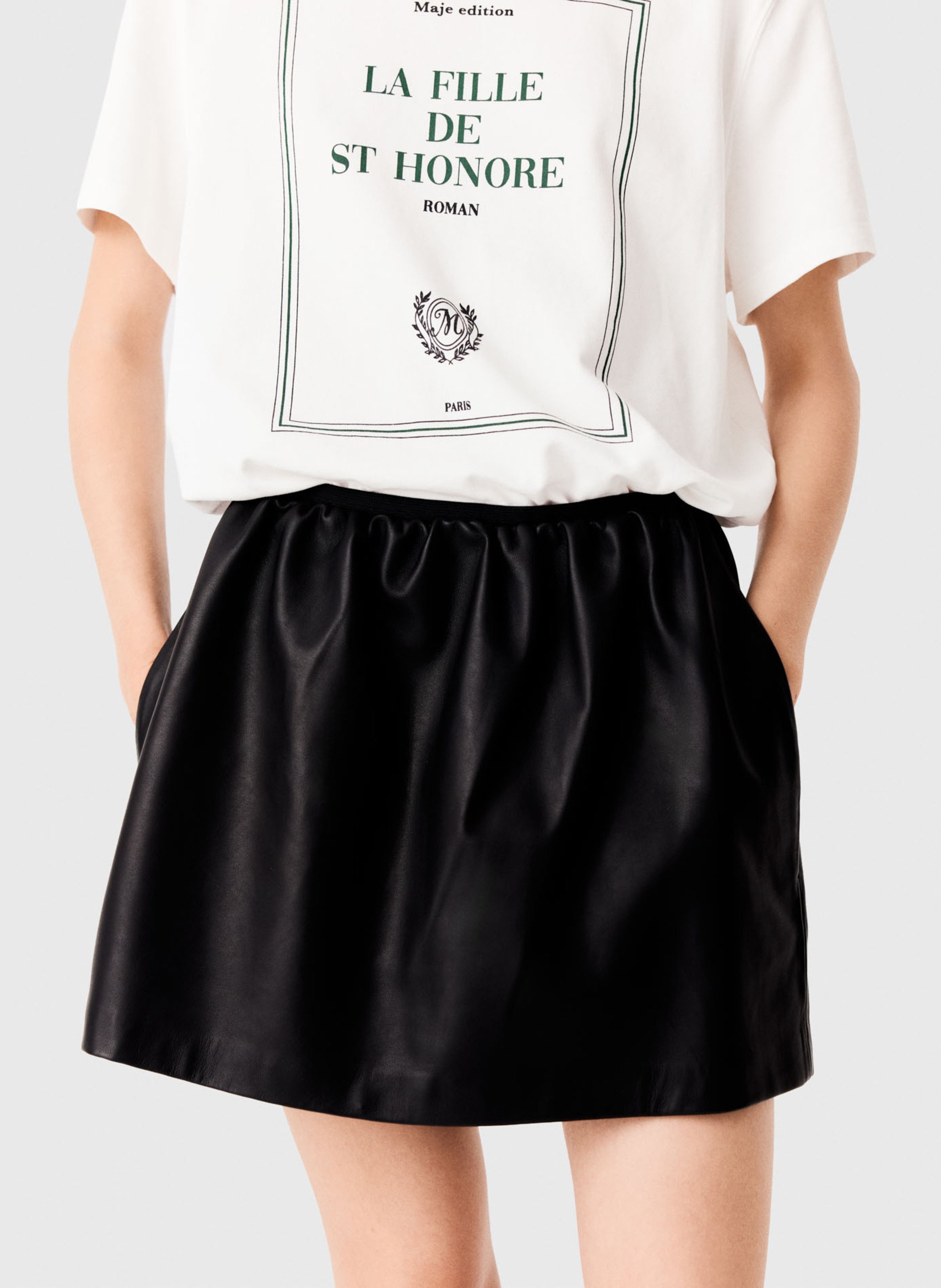 Jupe courte en cuir MAJE Noir