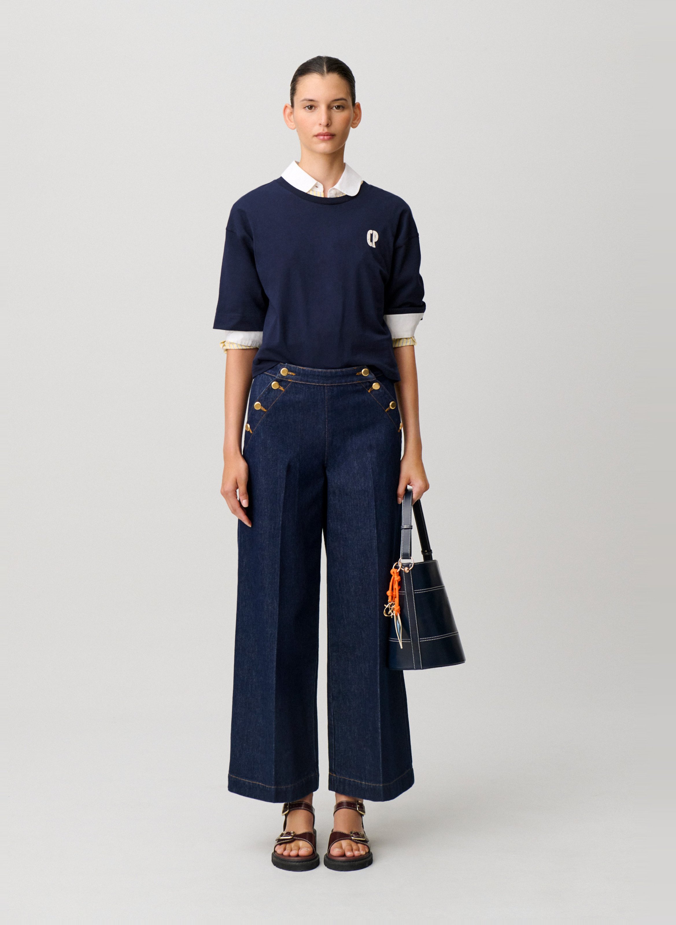 Wide buttoned raw denim jeans CLAUDIE PIERLOT Blue