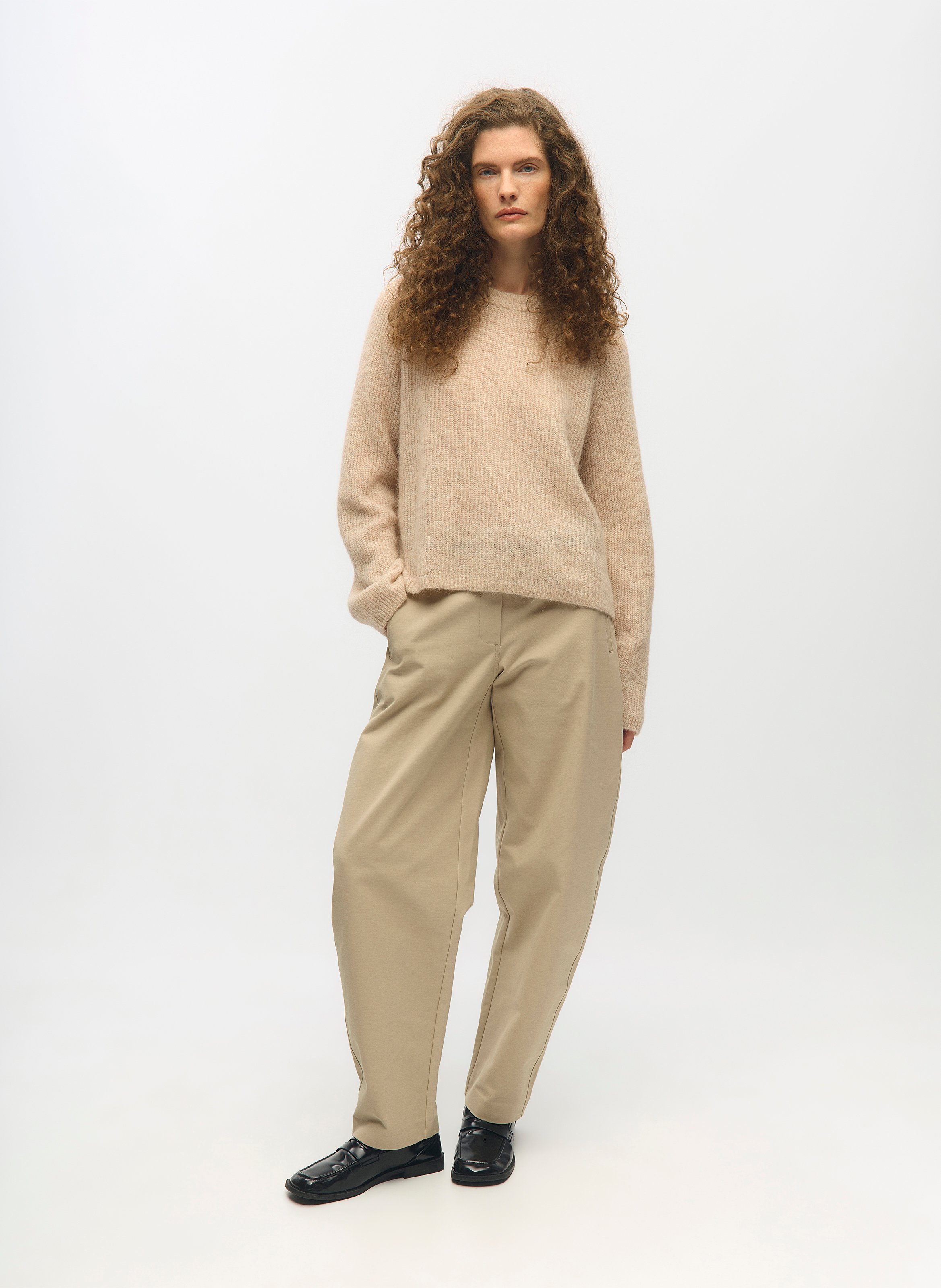 Round-neck wool-blend sweater OBJECT Brown