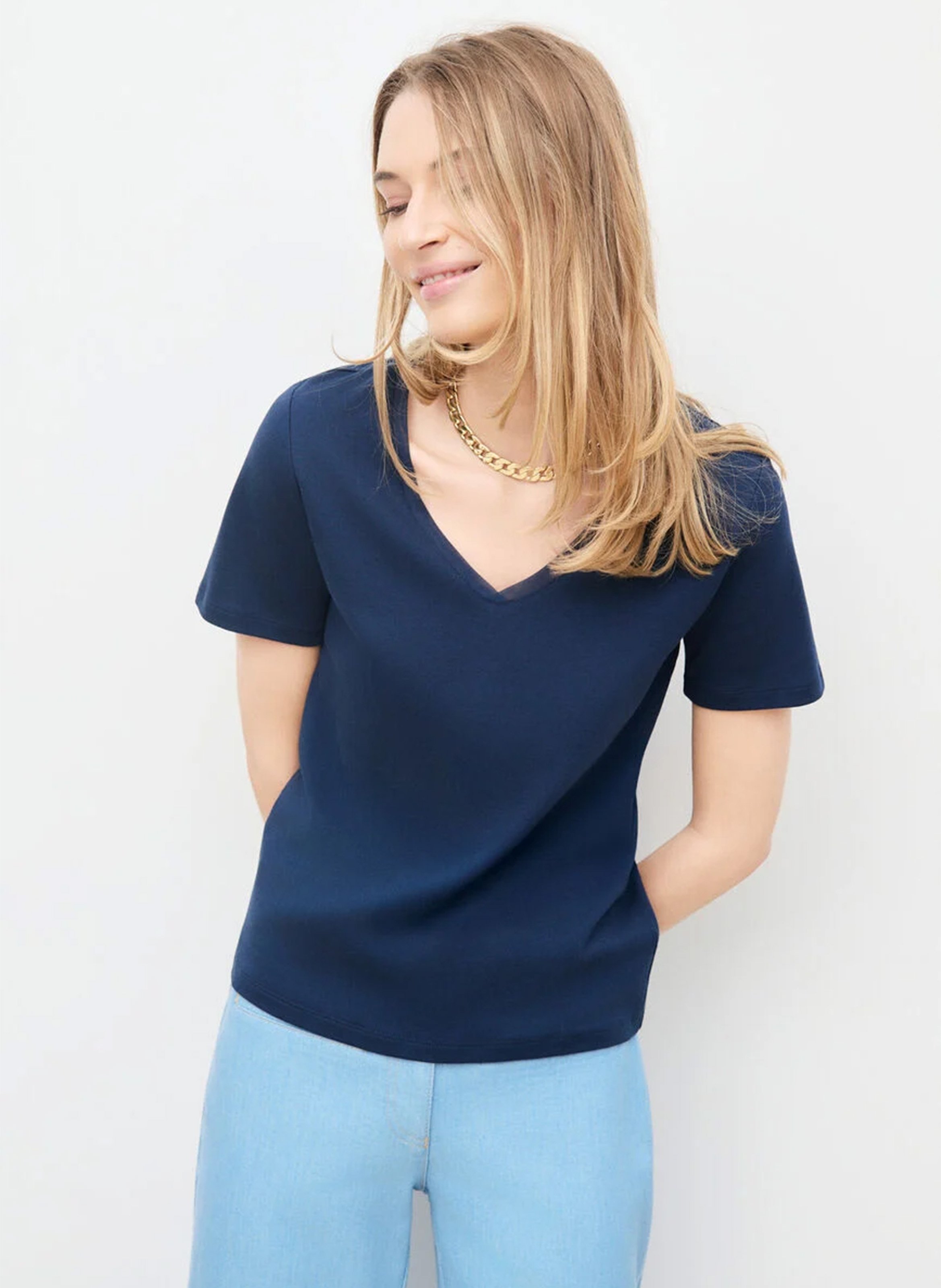 T-shirt moulant en coton CAROLL Bleu
