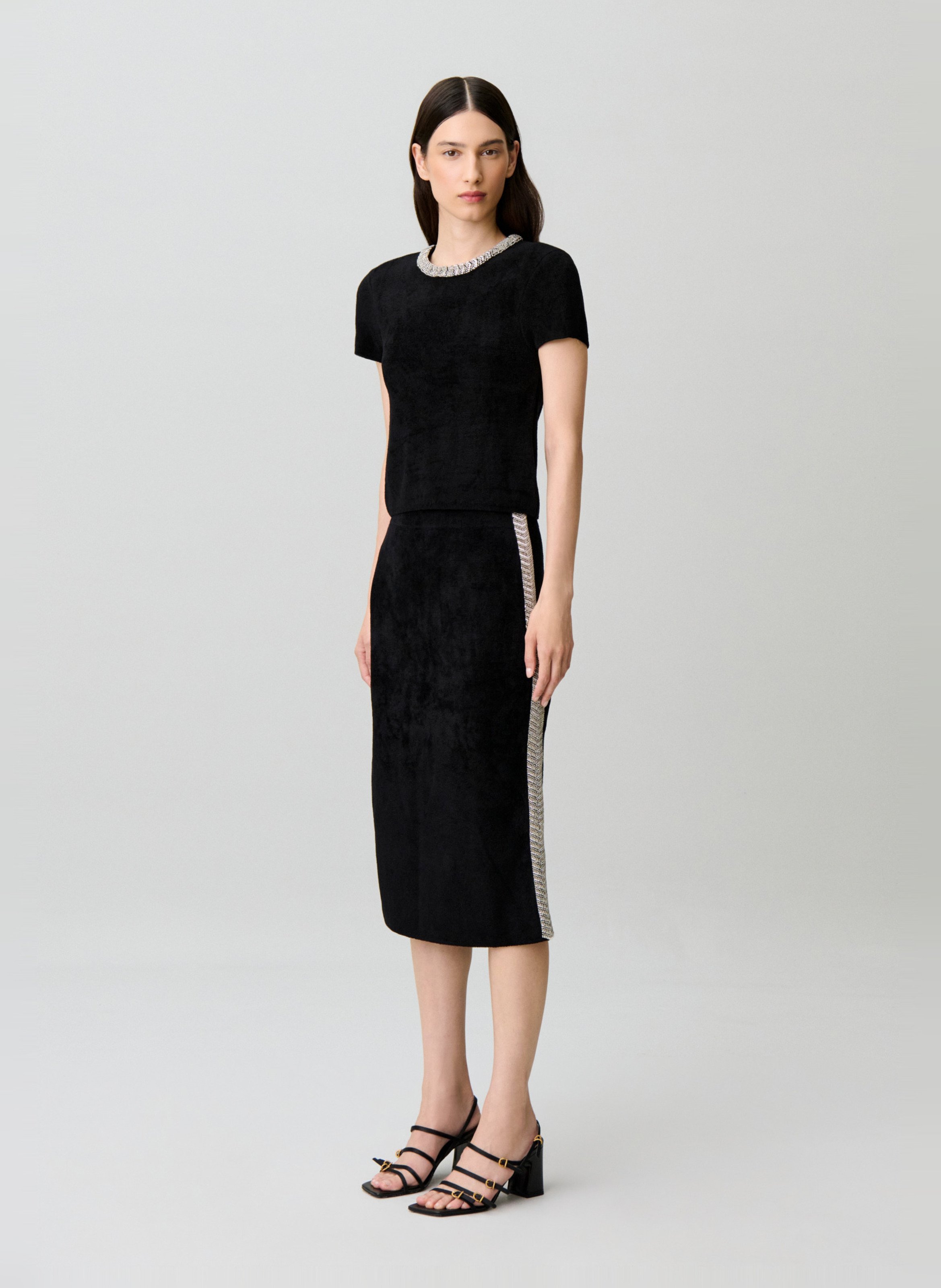 Top droit col rond perlé CLAUDIE PIERLOT Noir