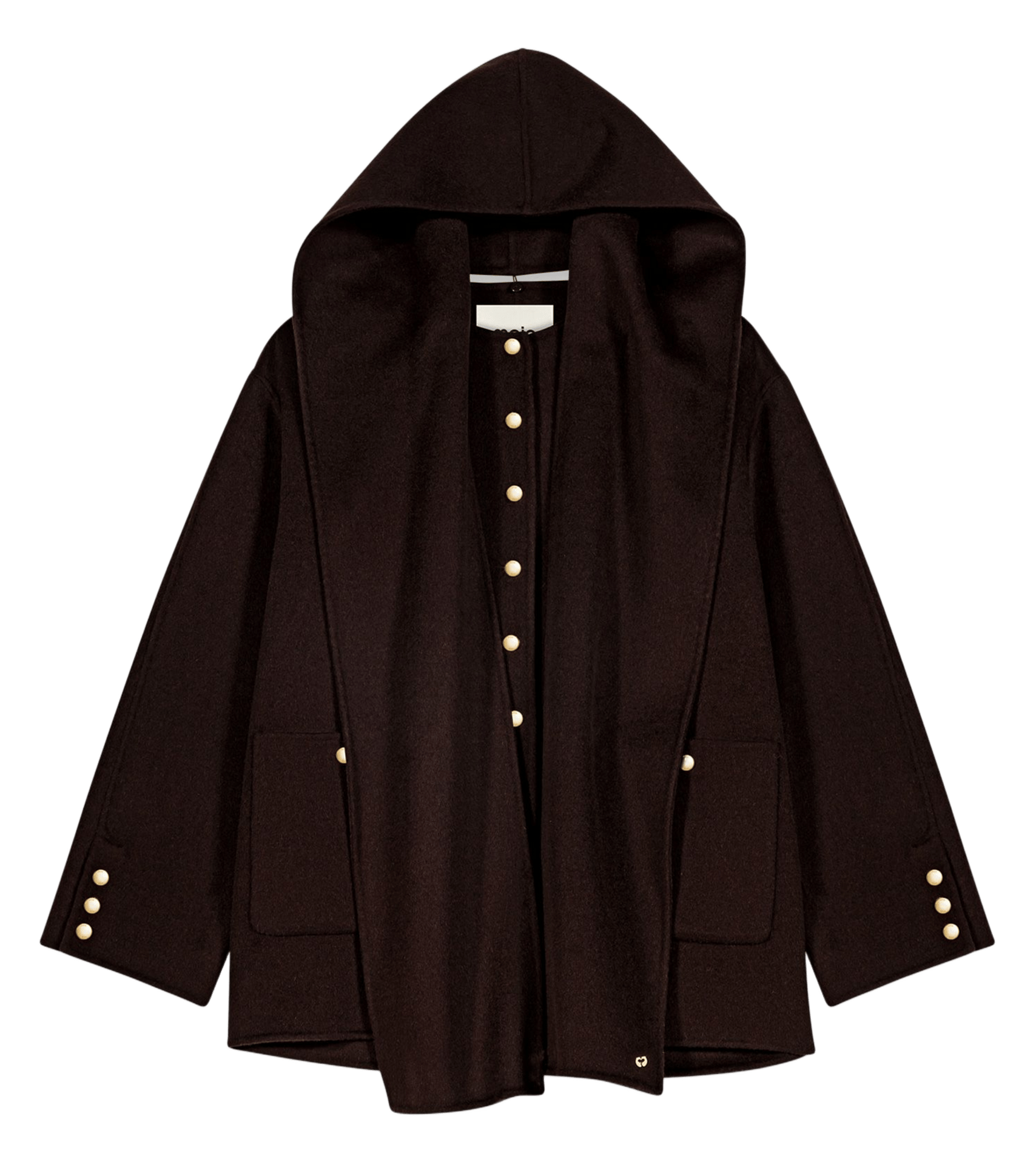 Manteau droit col rond à écharpe amovible en laine mélangée MAJE Marron