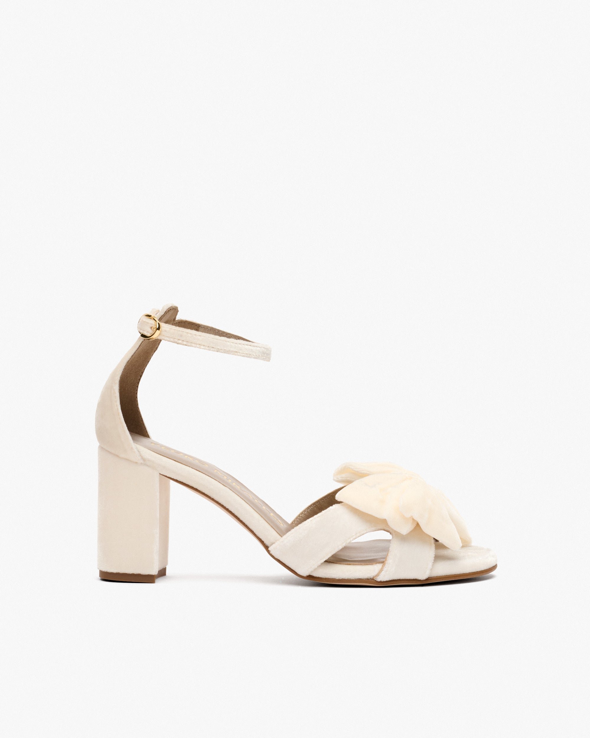 White Velvet High Heel Sandals. PEDRO MIRALLES White
