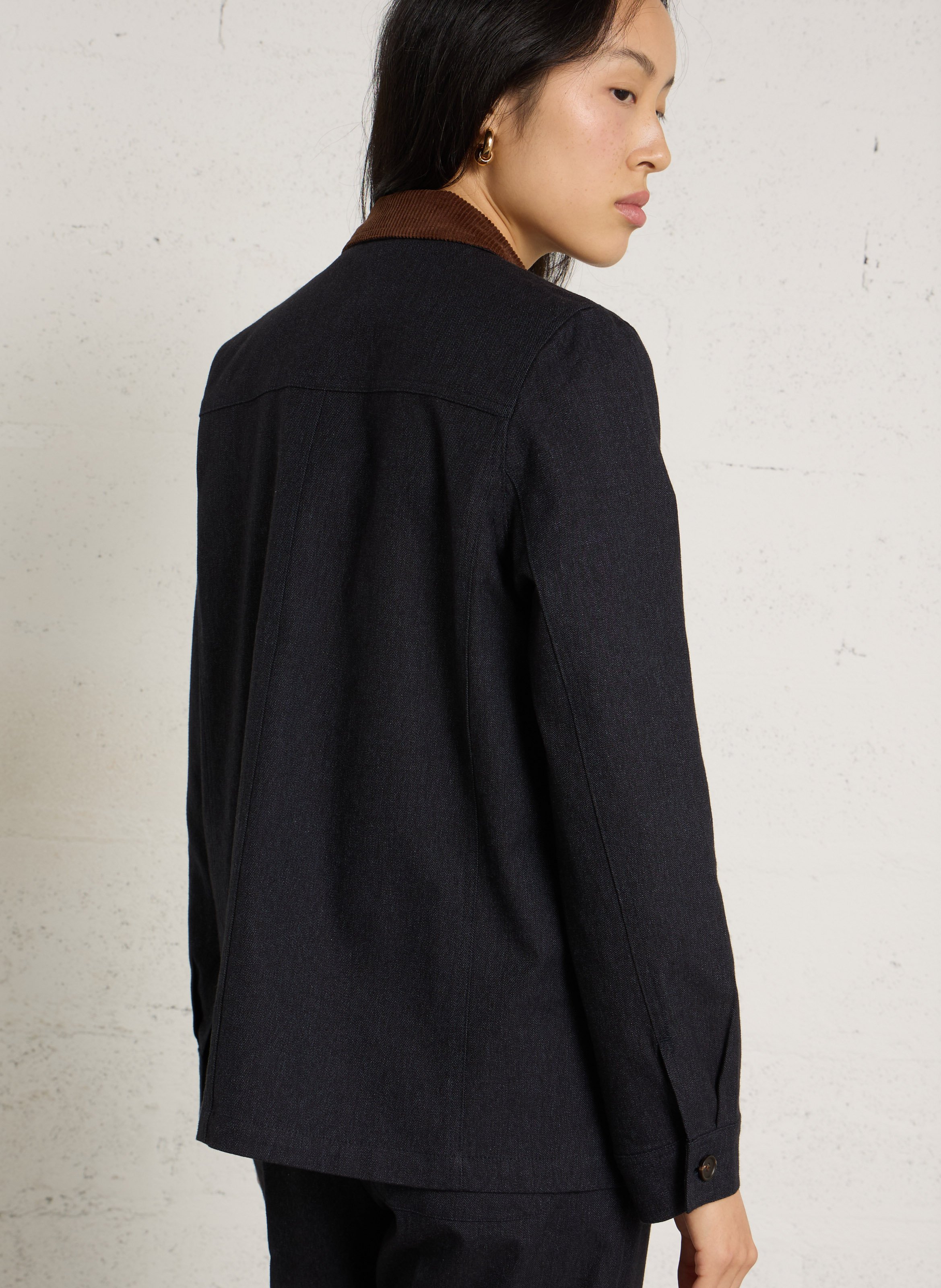 Ribbed collar denim jacket in cotton blend NICE THINGS Blue