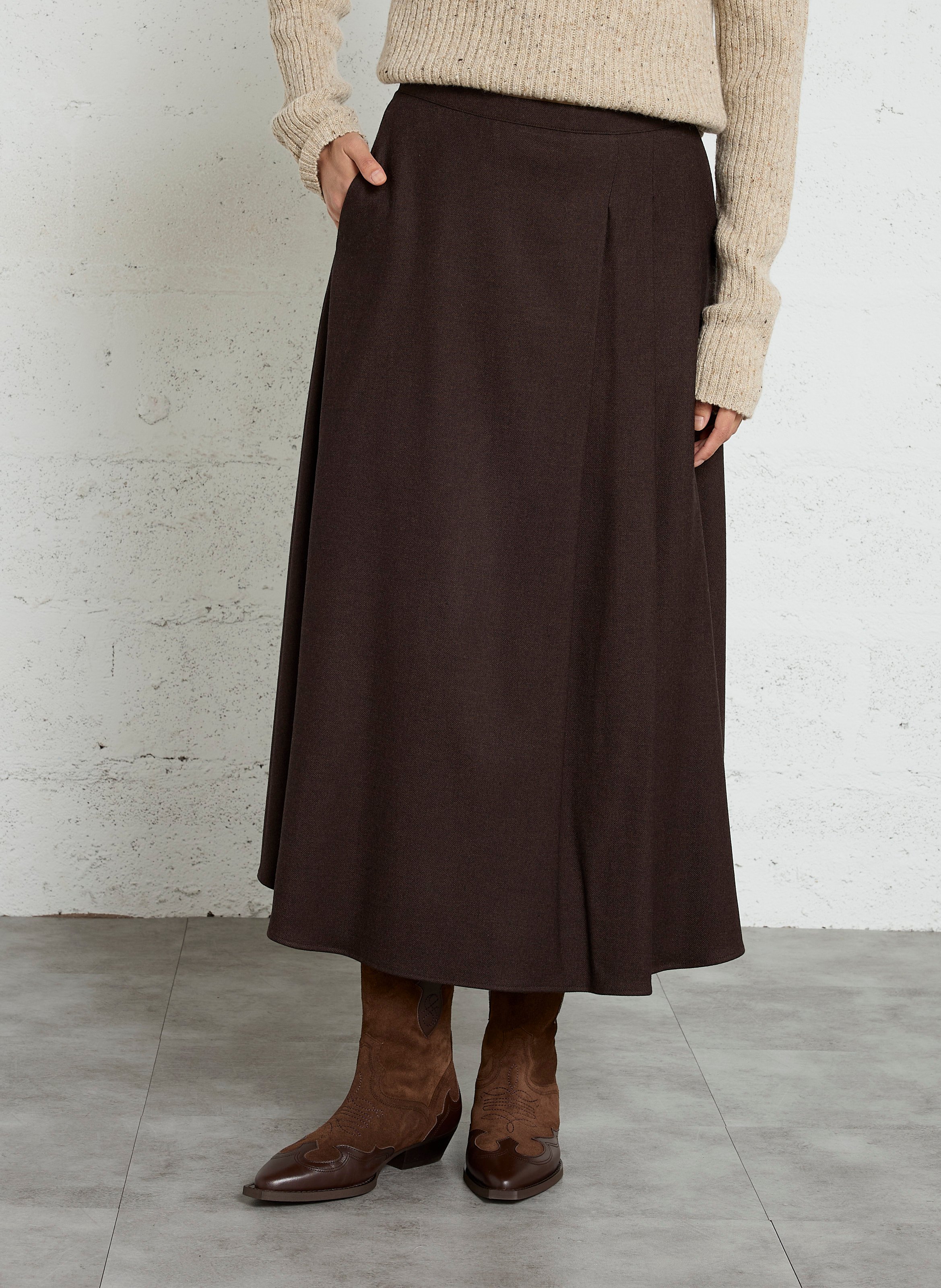 Long flared skirt DIEGA Brown
