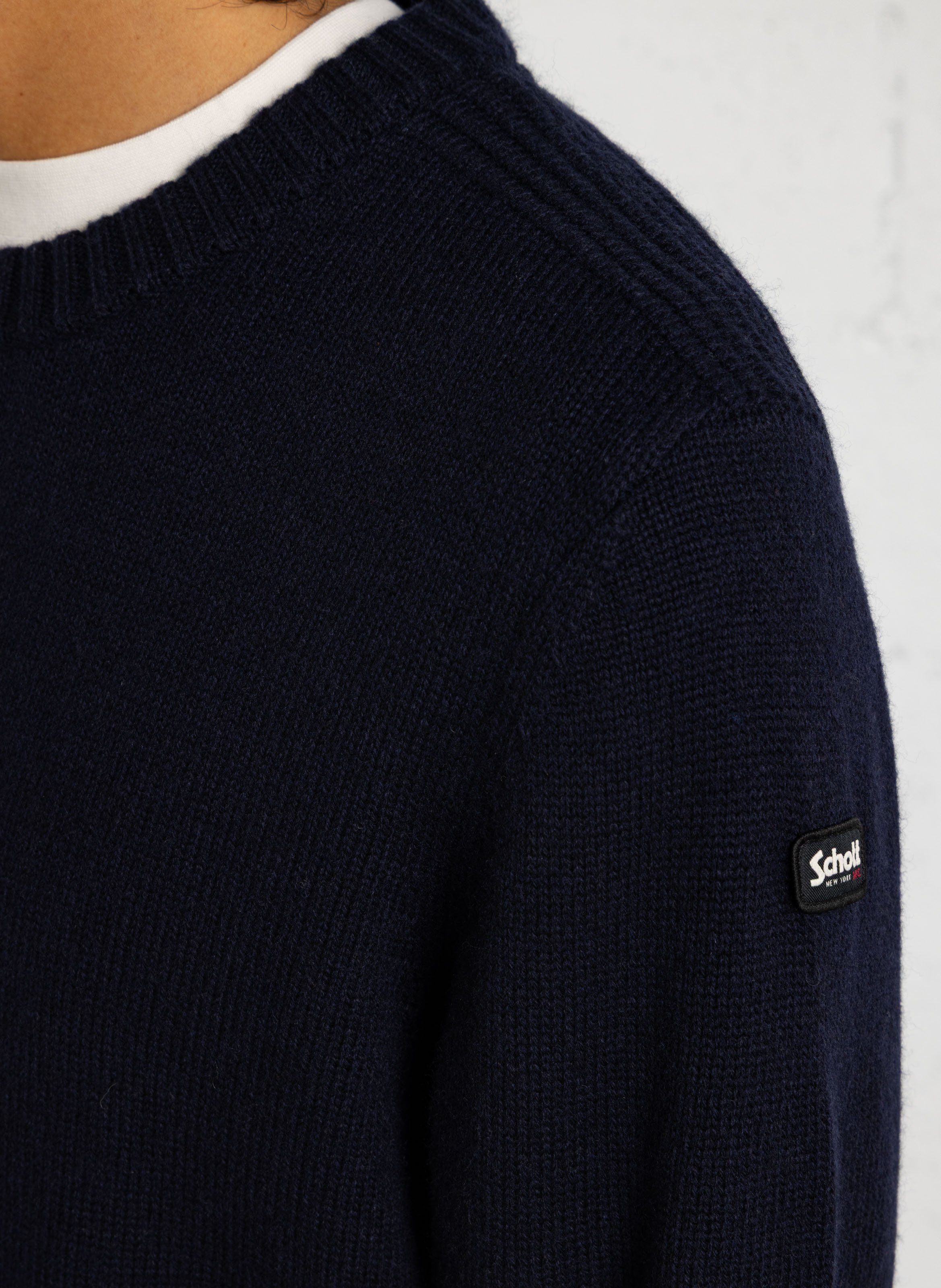 Round-neck mixed-knit straight sweater SCHOTT Blue