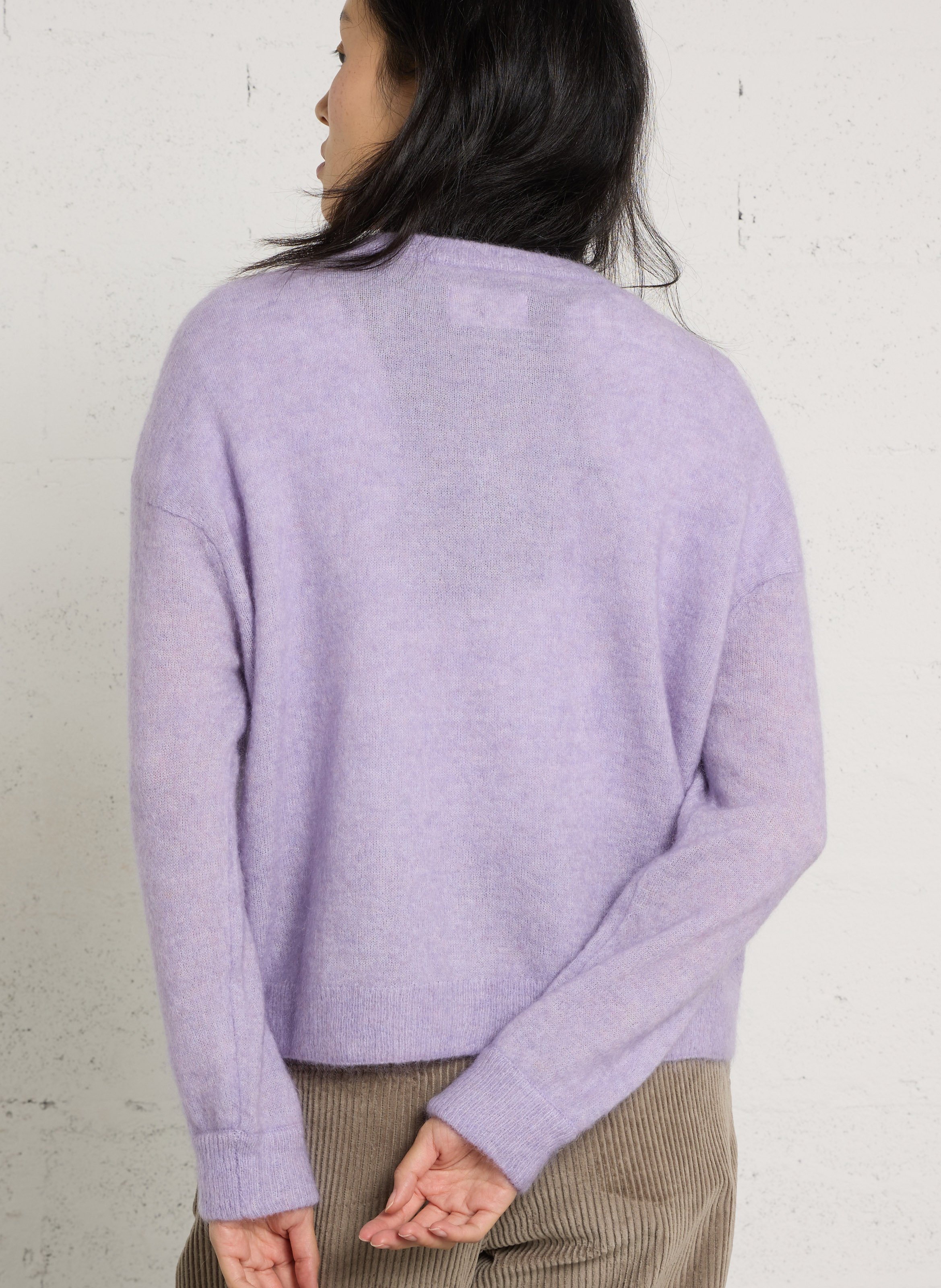 Straight round-neck wool-blend cardigan DES PETITS HAUTS Purple