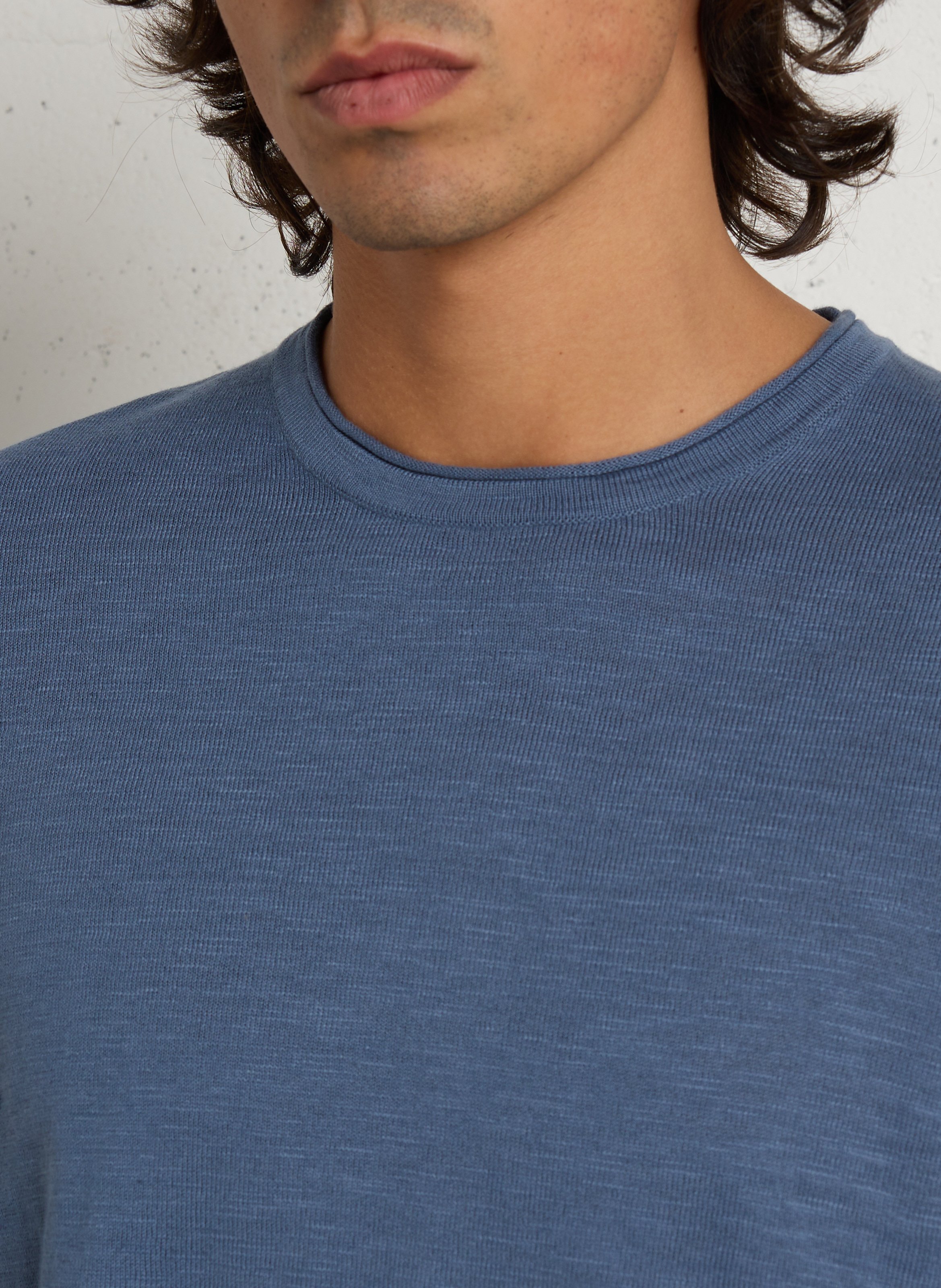 Pull droit col rond en coton IKKS Bleu