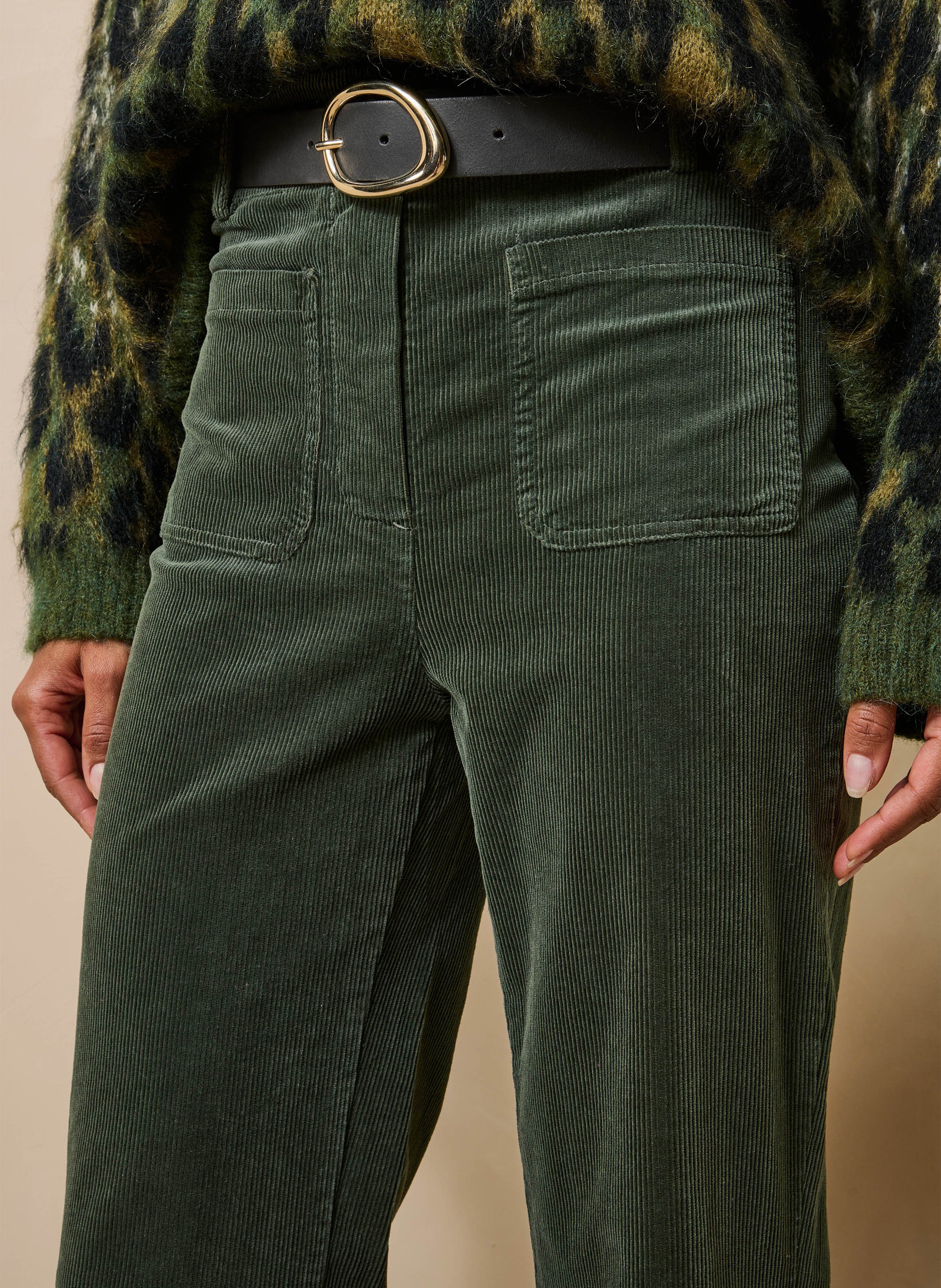 Pantalon large velours côtelé en coton mélangé LA FEE MARABOUTEE Grun