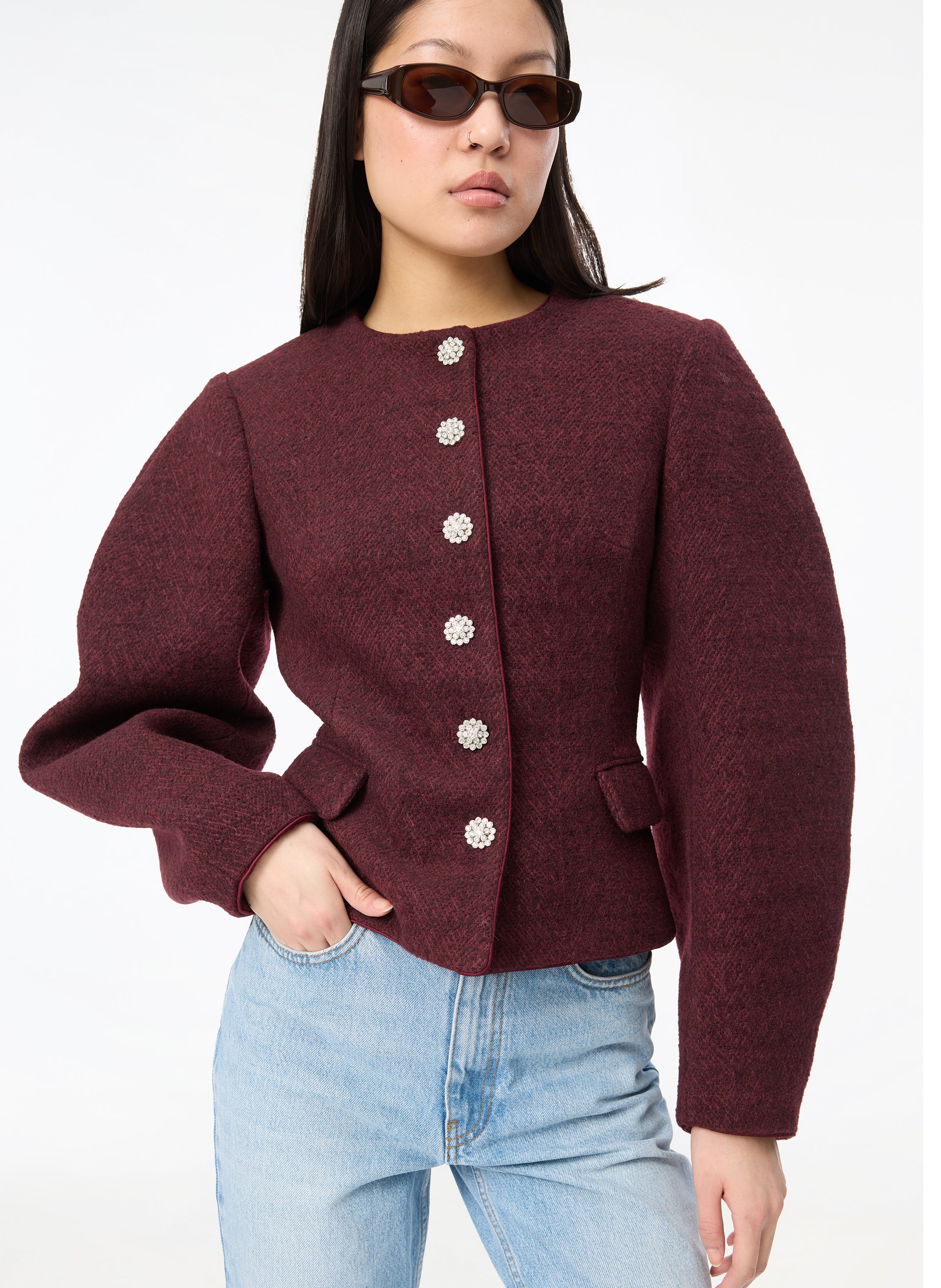Solid-color fitted jacket with decorative buttons ROTATE Brown