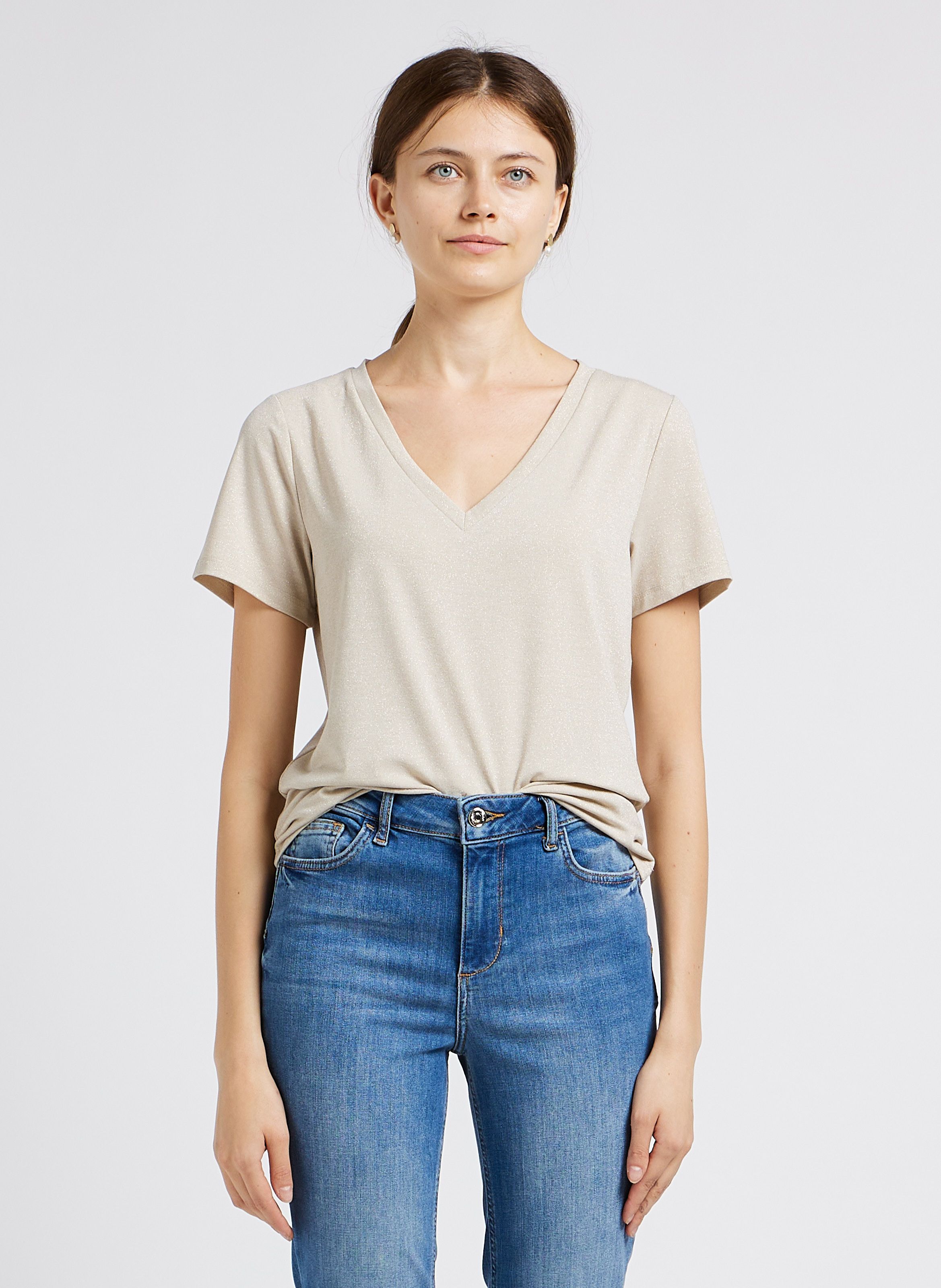 Tee shirt Col V M tallis Luxi Birch Vila Femme Place des