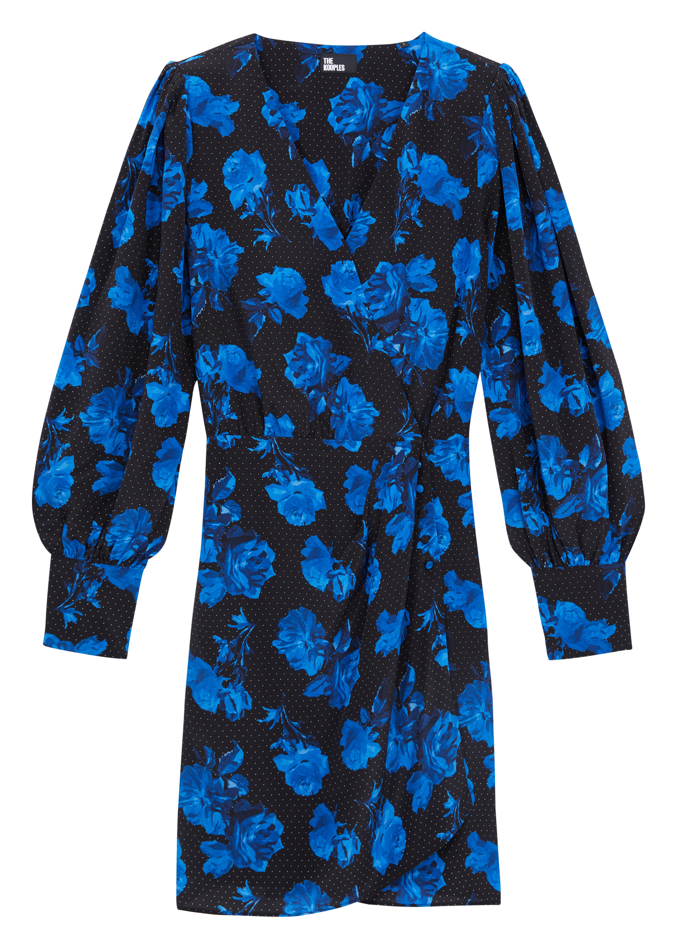 Korte, zijden wikkeljurk met print THE KOOPLES Blauw