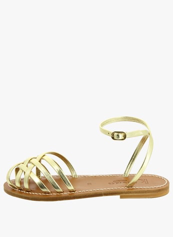Flat strappy openwork leather sandals Pul naturel K jacques Flat strappy openwork leather sandals Pul naturel K jacques