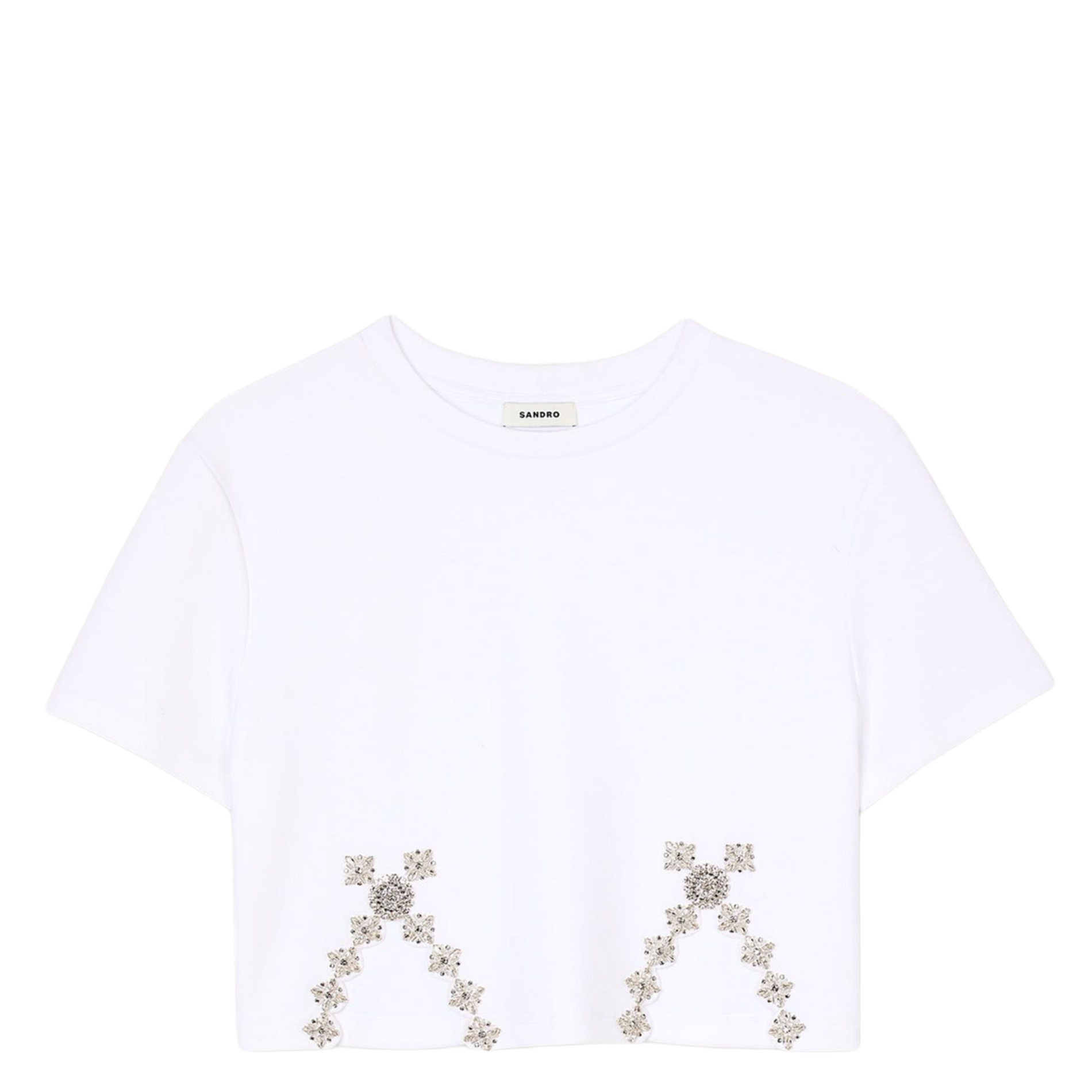 Kort T-shirt van katoenmix met stras SANDRO Wit