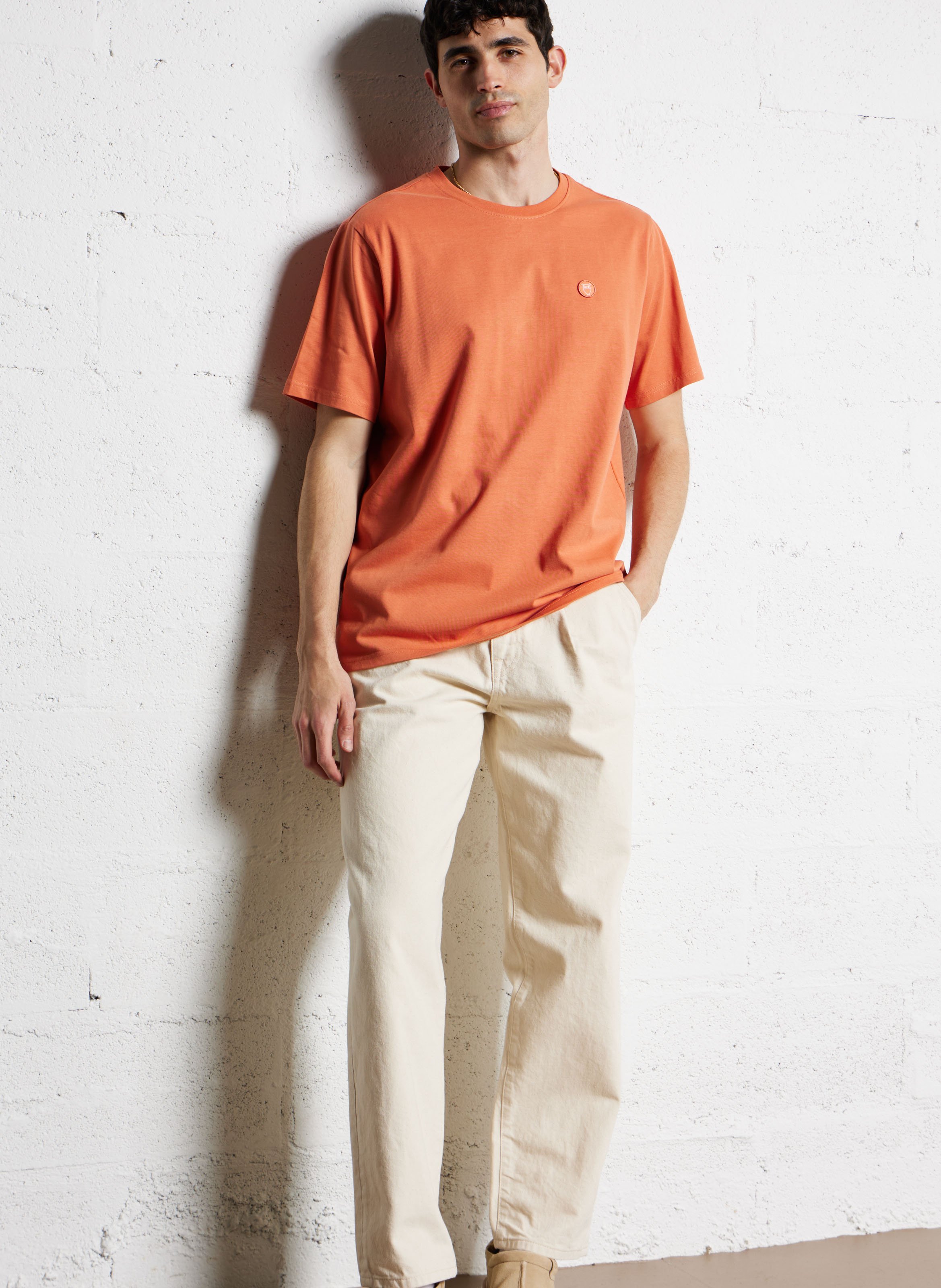 Tee-shirt droit col rond en coton bio KNOWLEDGE COTTON APPAREL Orange