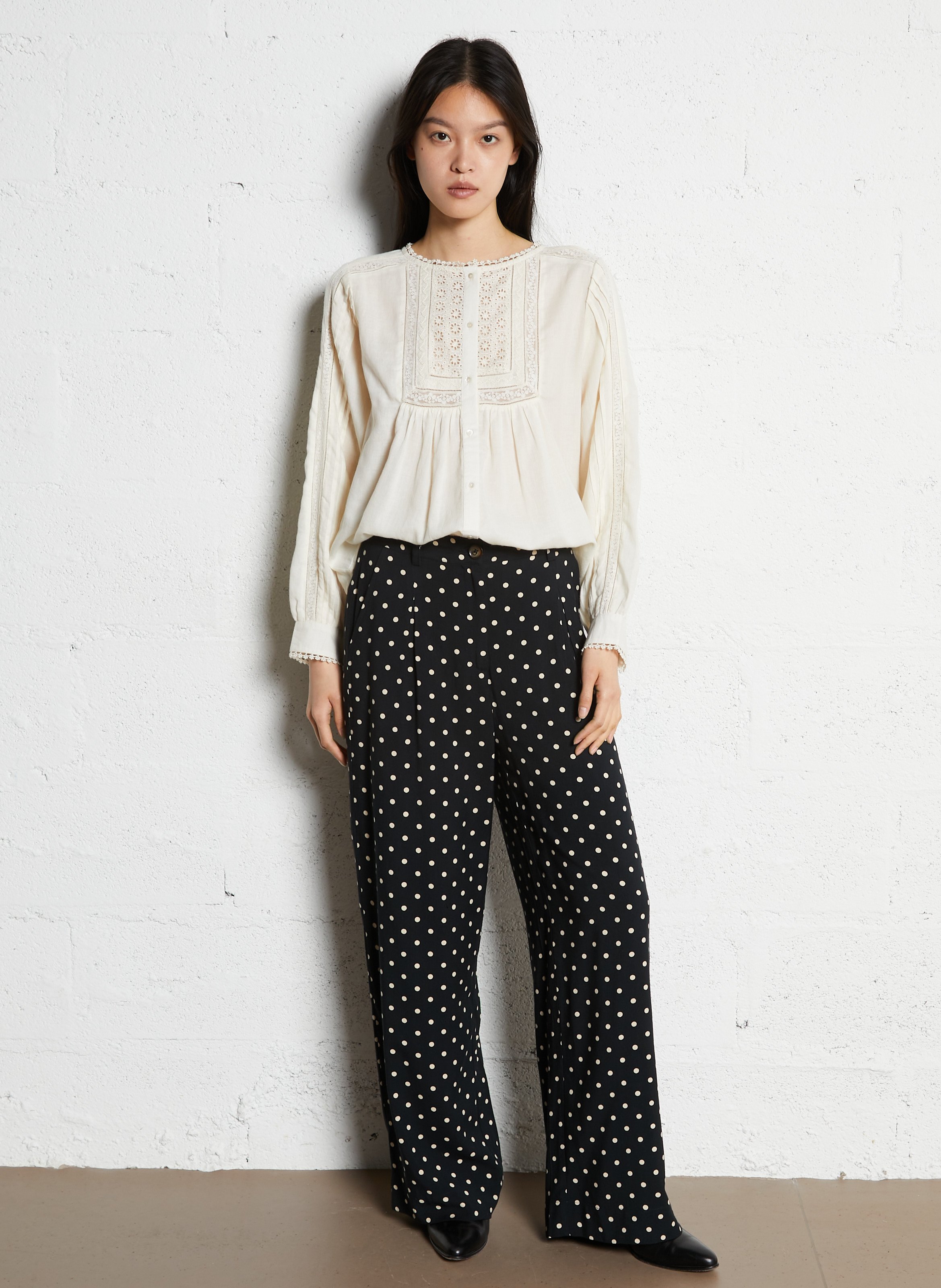 Rundhalsausschnitt-Bluse aus Baumwolle EMILE ET IDA Beige