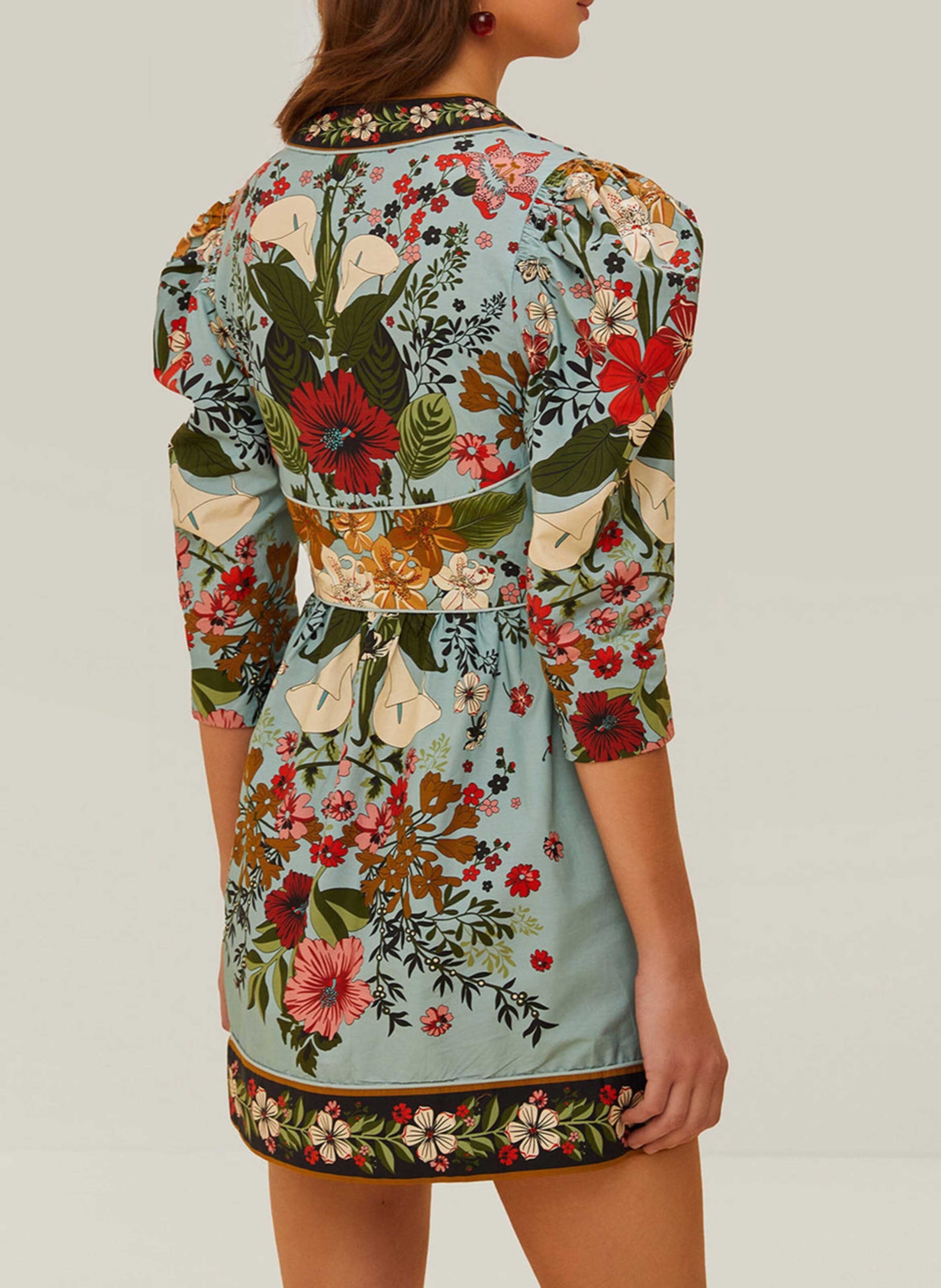 Korte jurk met V-hals en print FARM RIO Blue