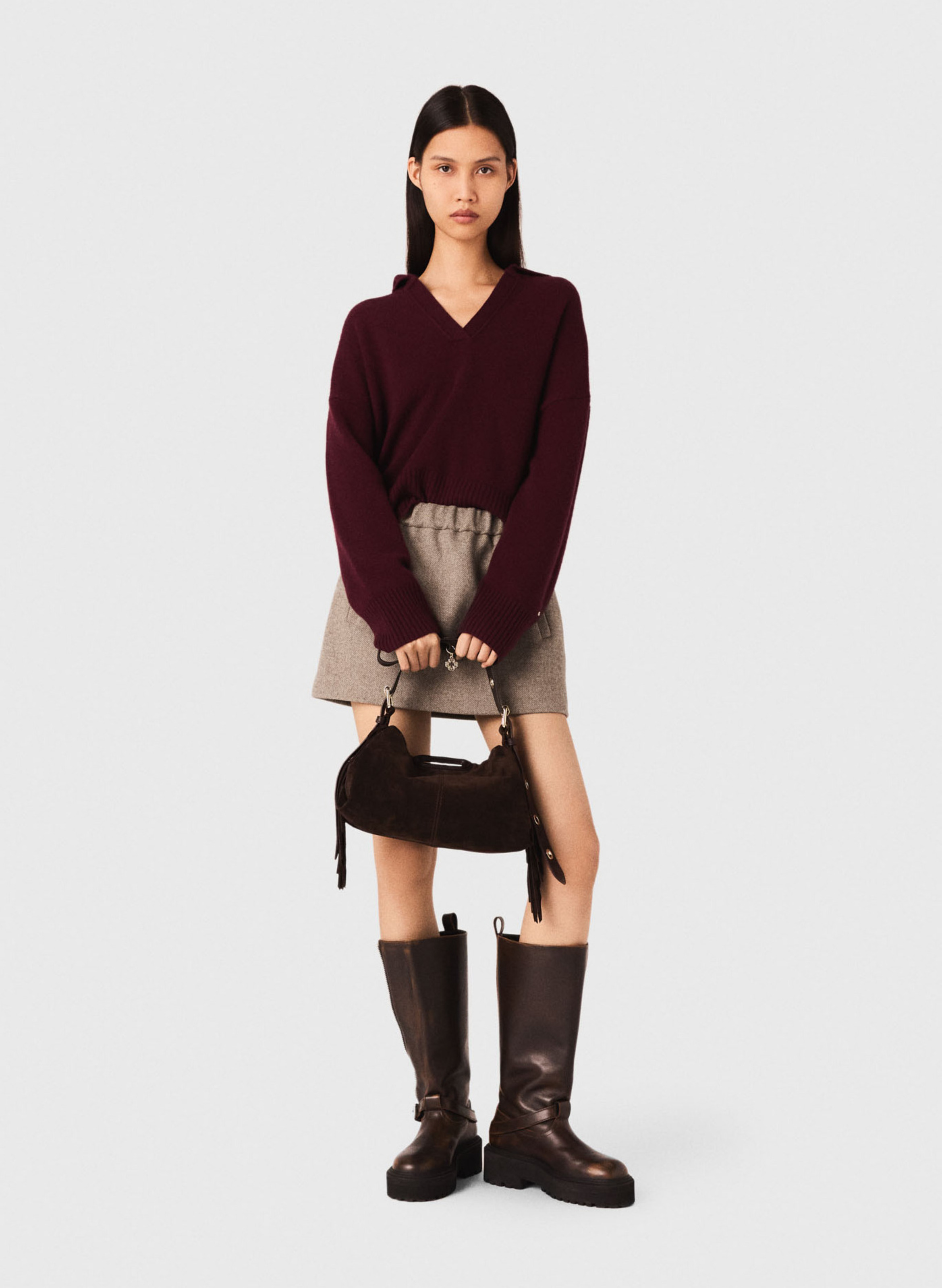 Jupe courte en laine mélangée MAJE Beige