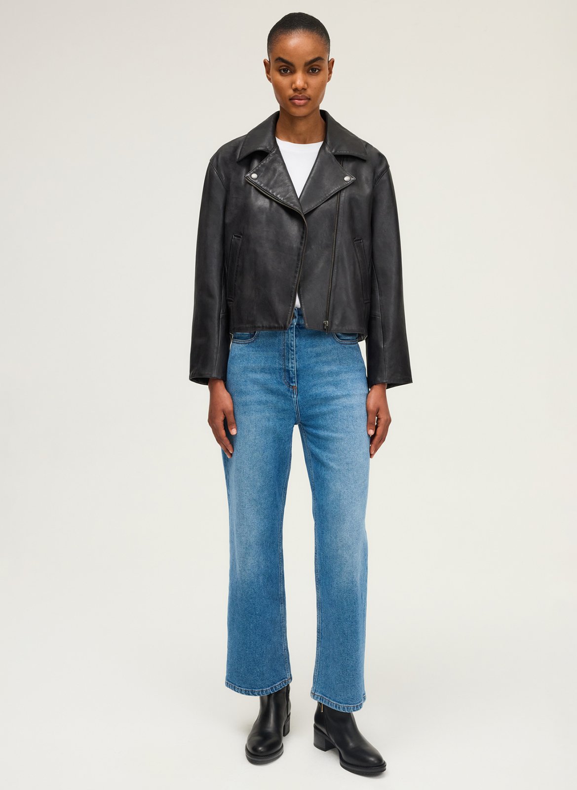 Straight jacket with a leather lapel PABLO Black