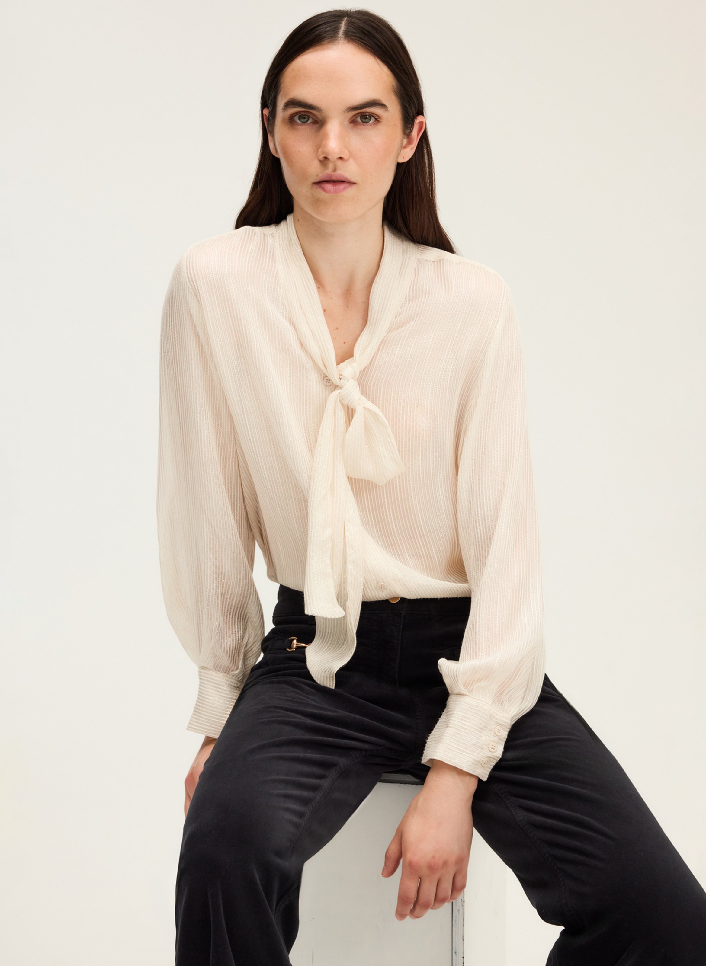 Metallic striped pussy-bow blouse PABLO