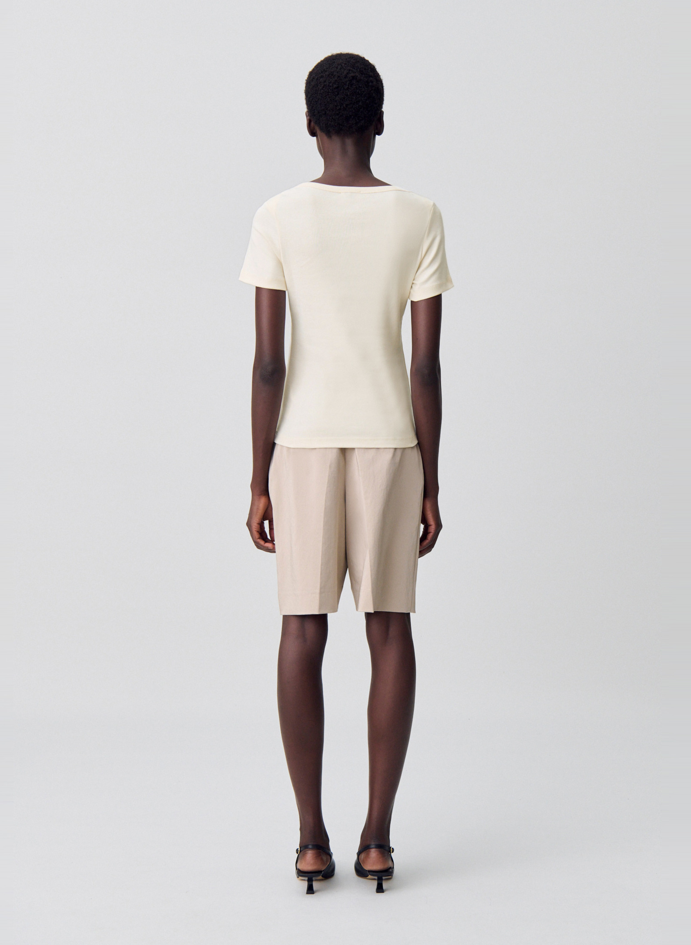 Fitted boat neck T-shirt CLAUDIE PIERLOT Beige