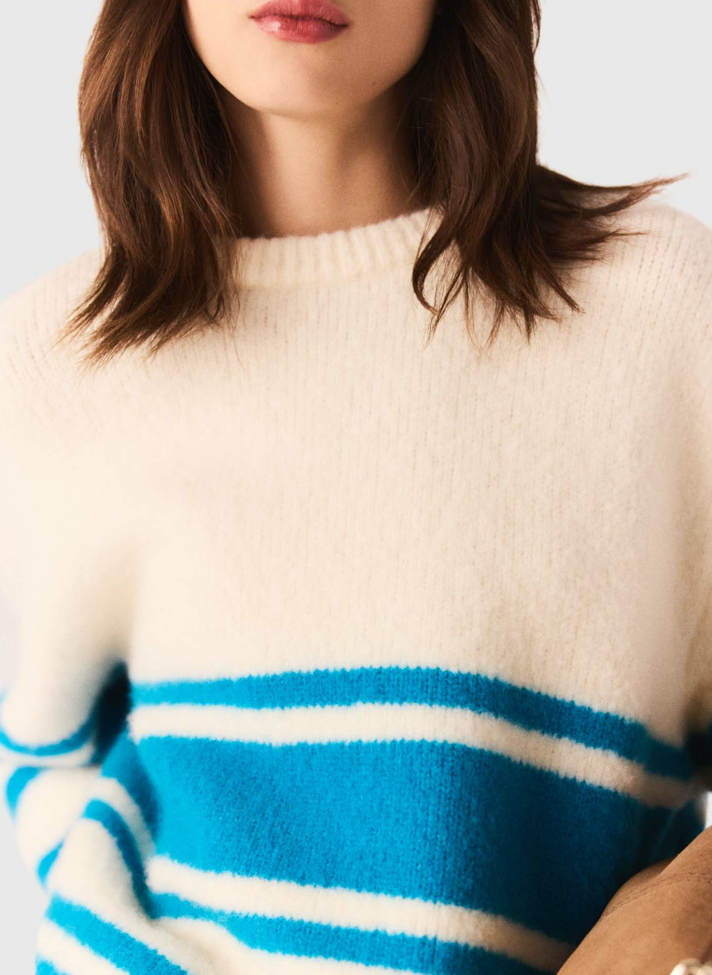 Round neck striped wool blend sweater MAJE Beige