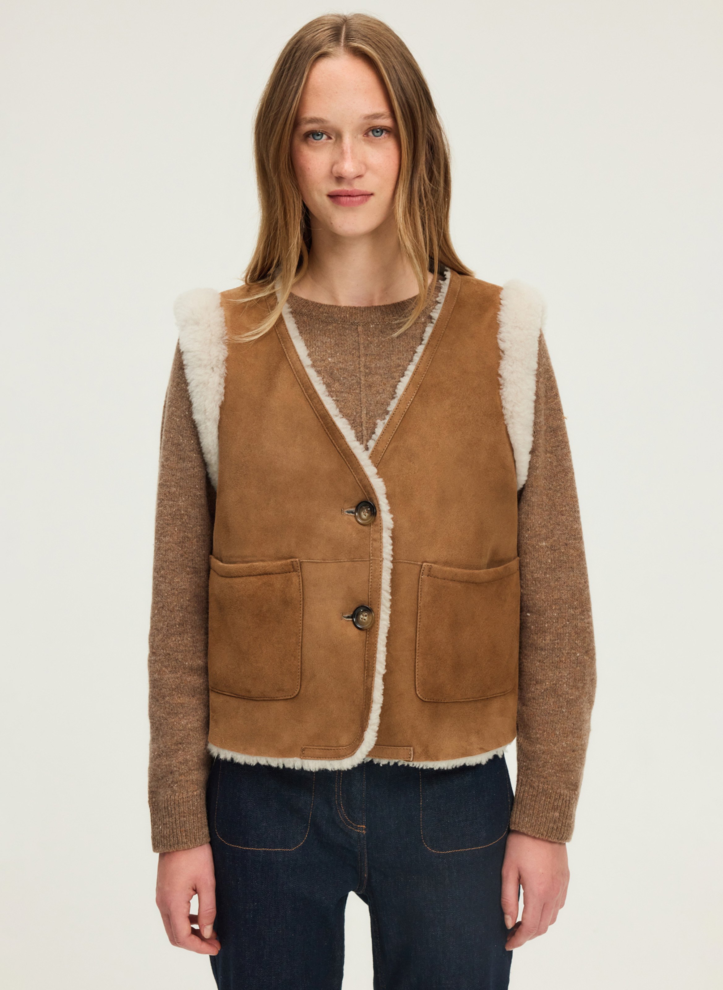 Reversible leather v-neck jacket PABLO