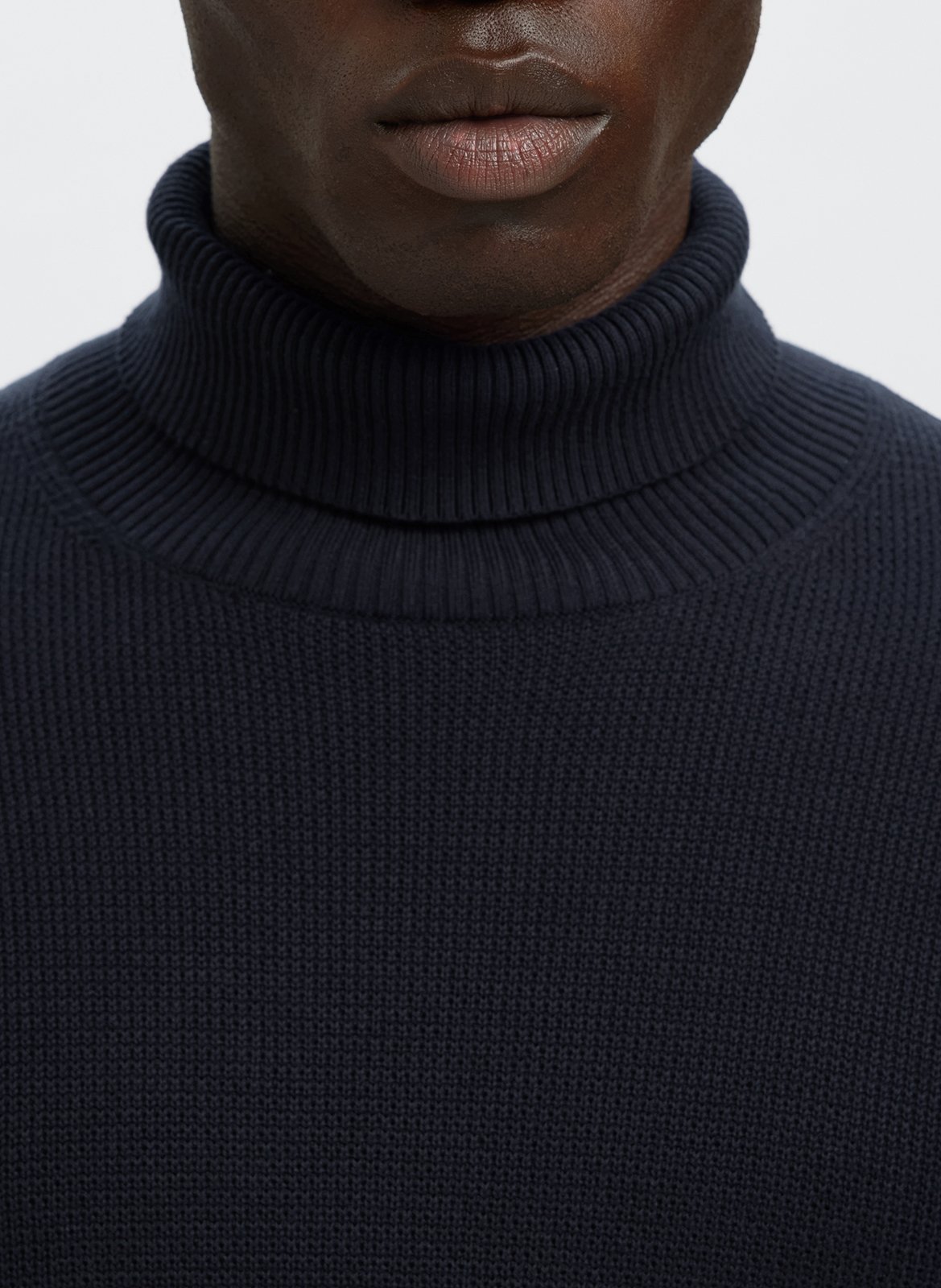 Sous-pull droit col roulé en coton bio SELECTED Bleu