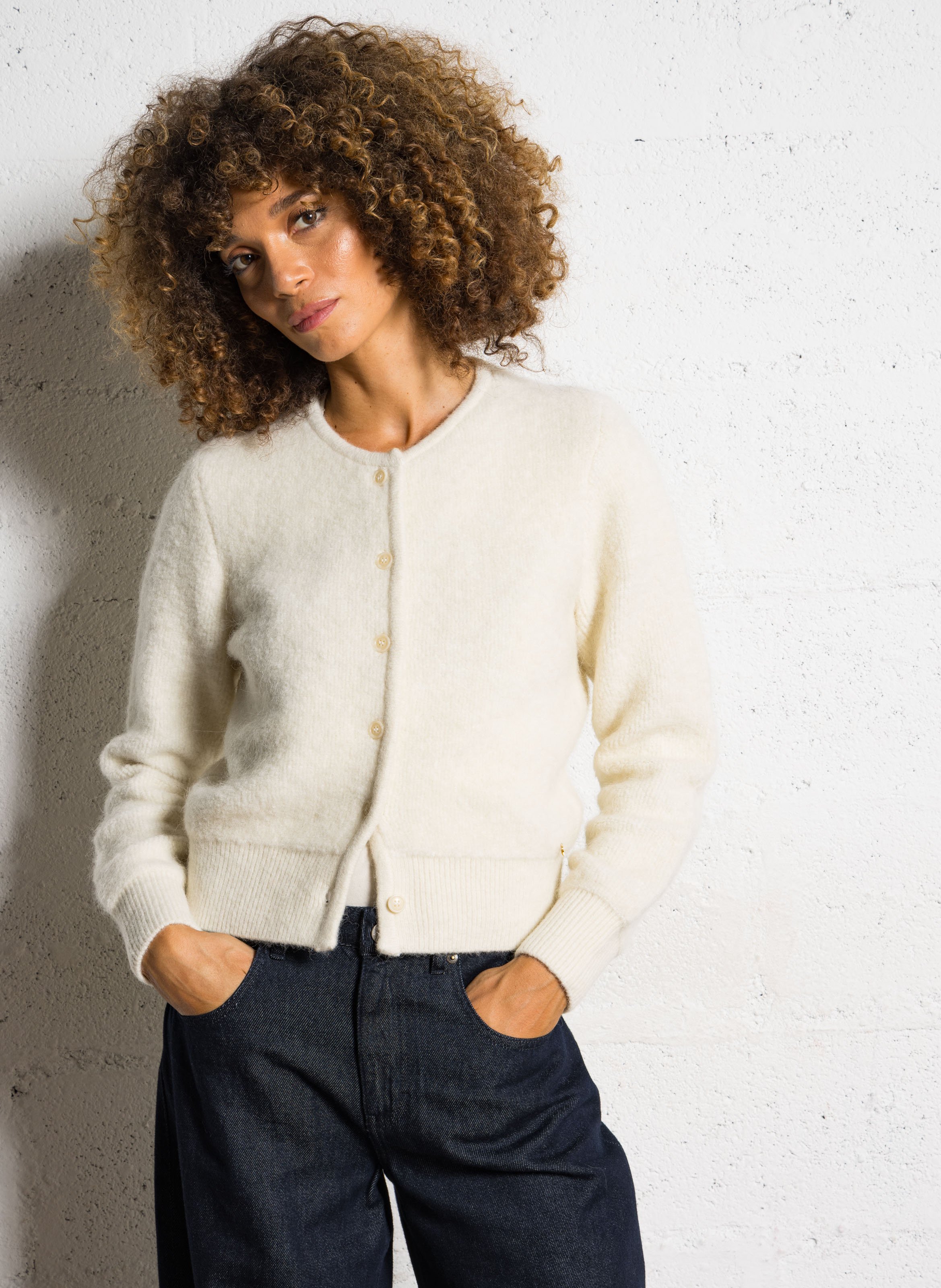 Oversized round neck wool blend vest DES PETITS HAUTS Beige