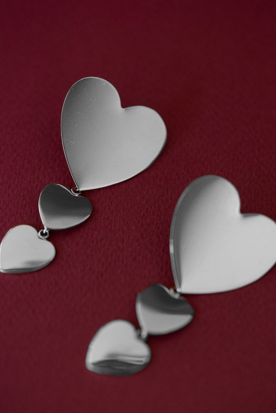 Silver-plated heart dangle stud earrings MONSIEUR SIMONE Silver