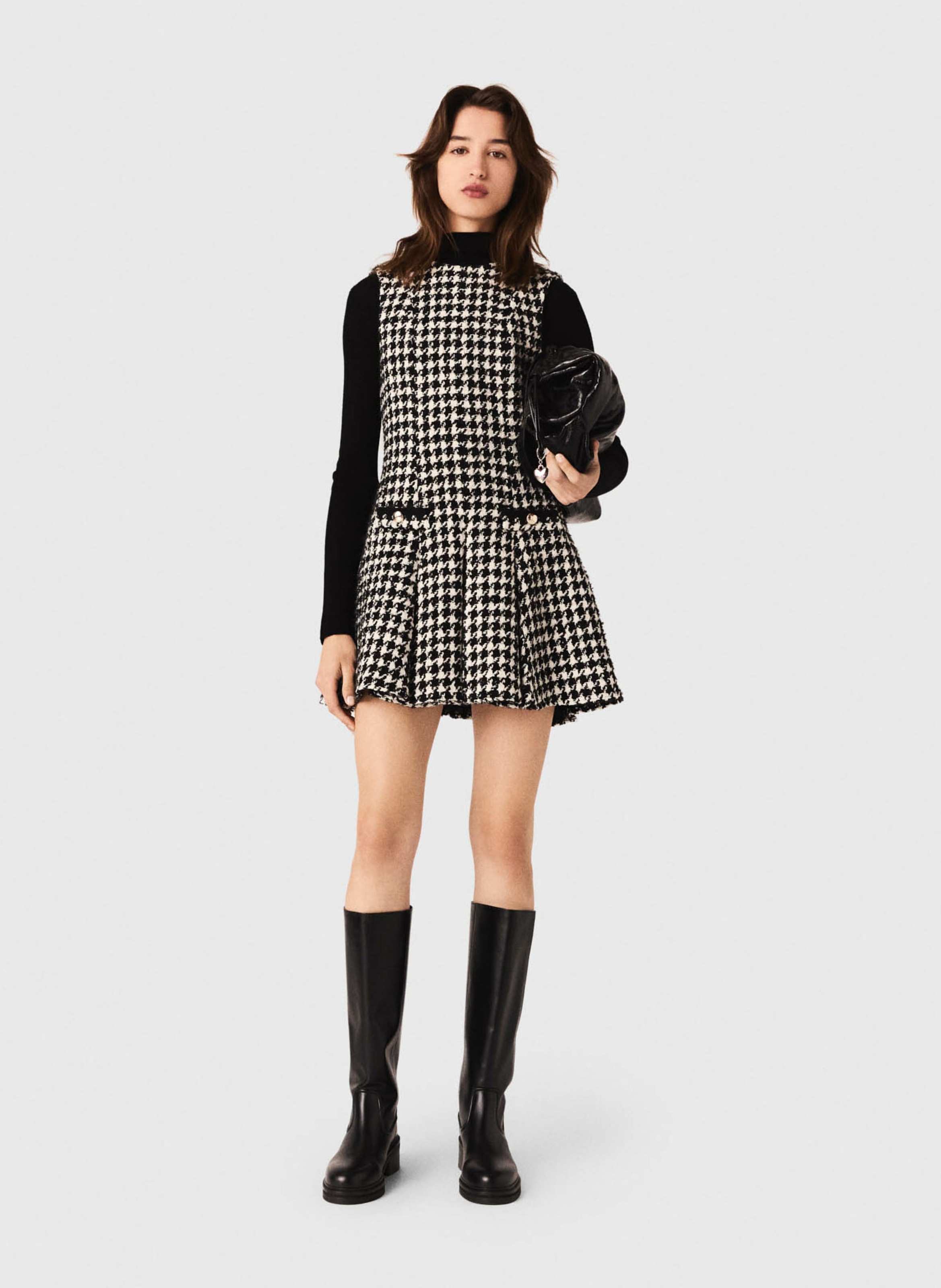 Robe courte col rond imprimé MAJE Noir