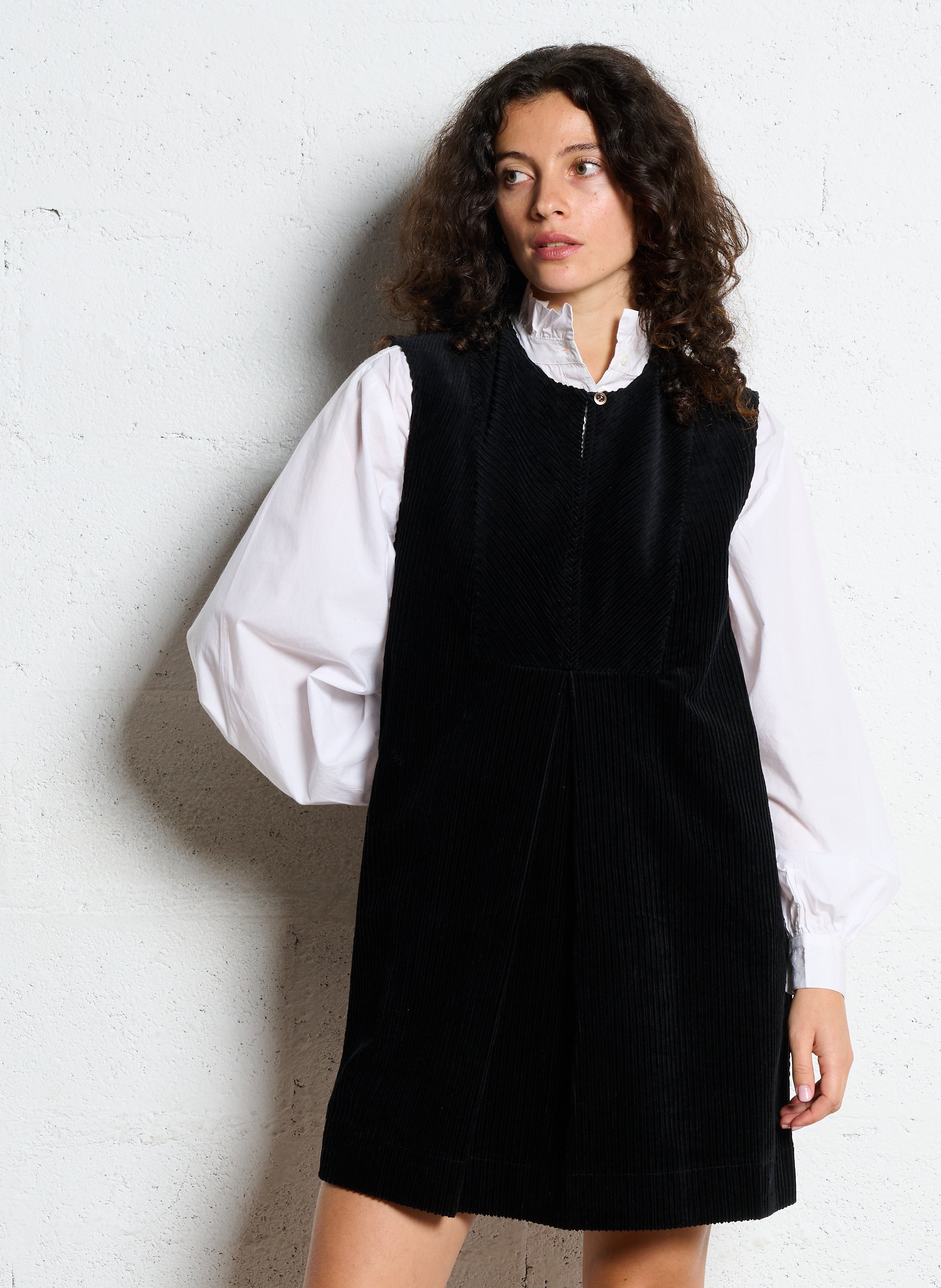 Short round-neck cotton dress SEE U SOON Black