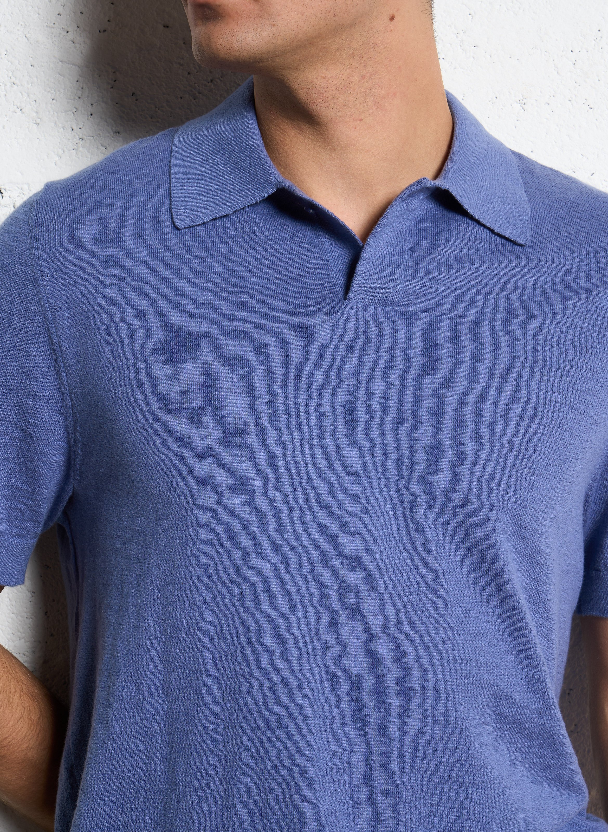 Short-sleeved polo in flamed knit IKKS Blue