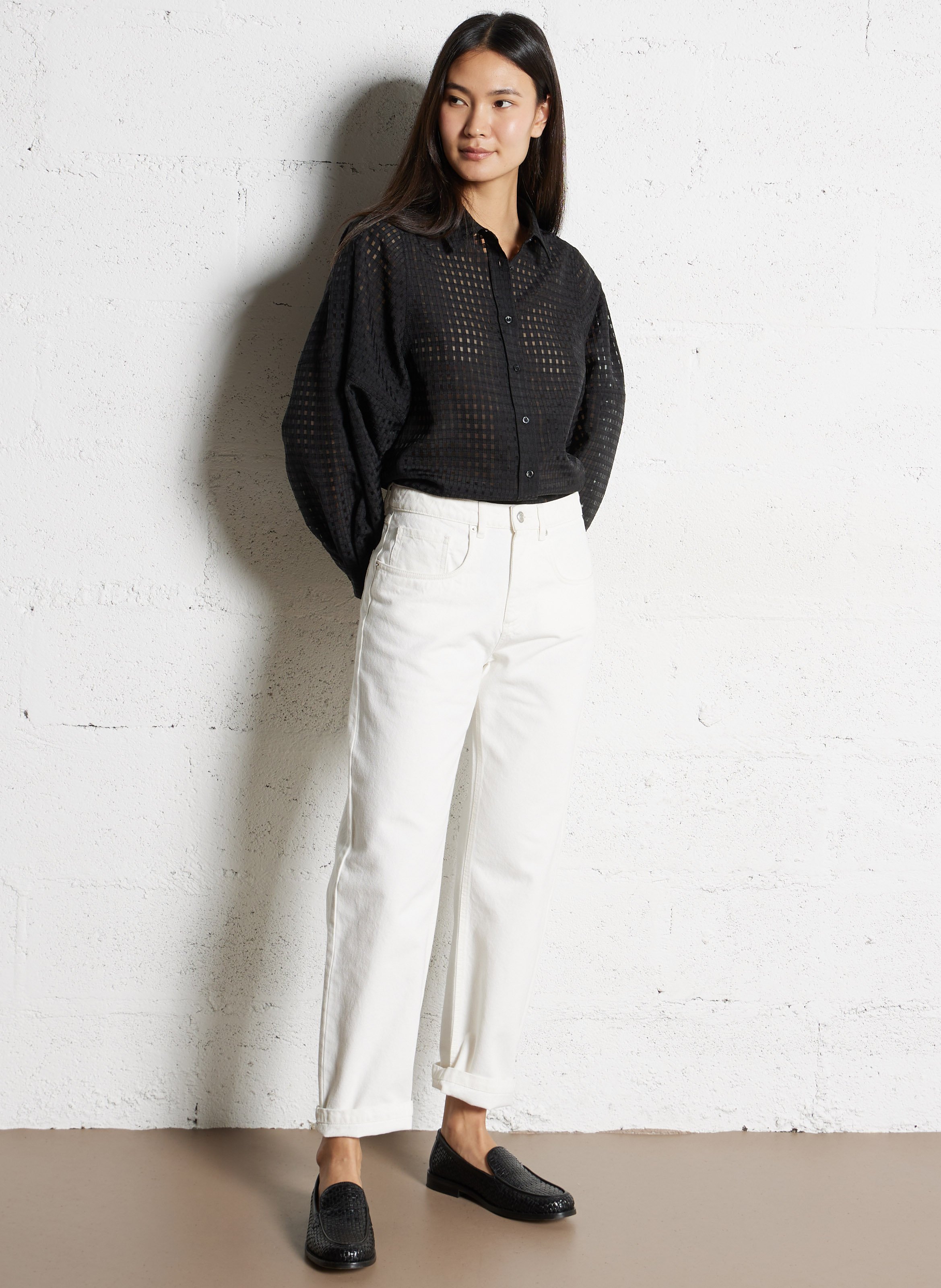 Oversized classic collar checked shirt IKKS Black