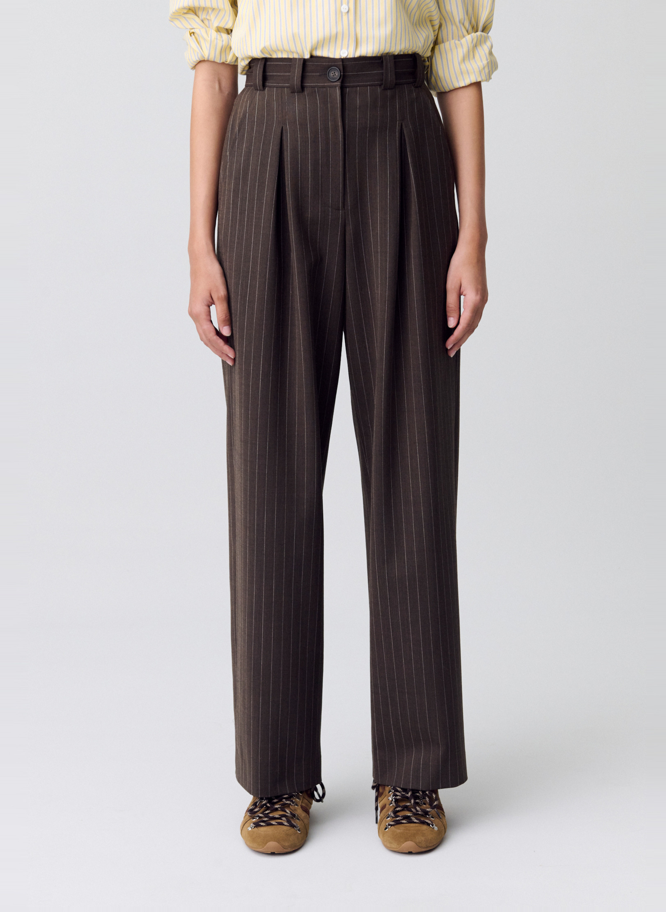 High-waisted straight striped pants CLAUDIE PIERLOT Brown