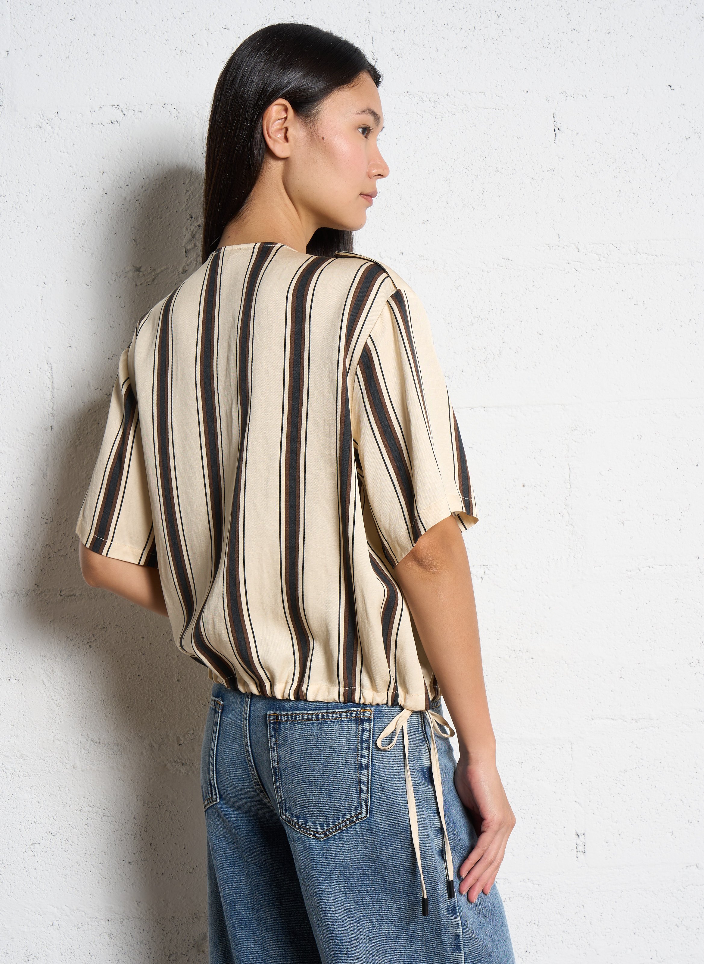 Chemise droit col V à rayures SUNCOO Blanc