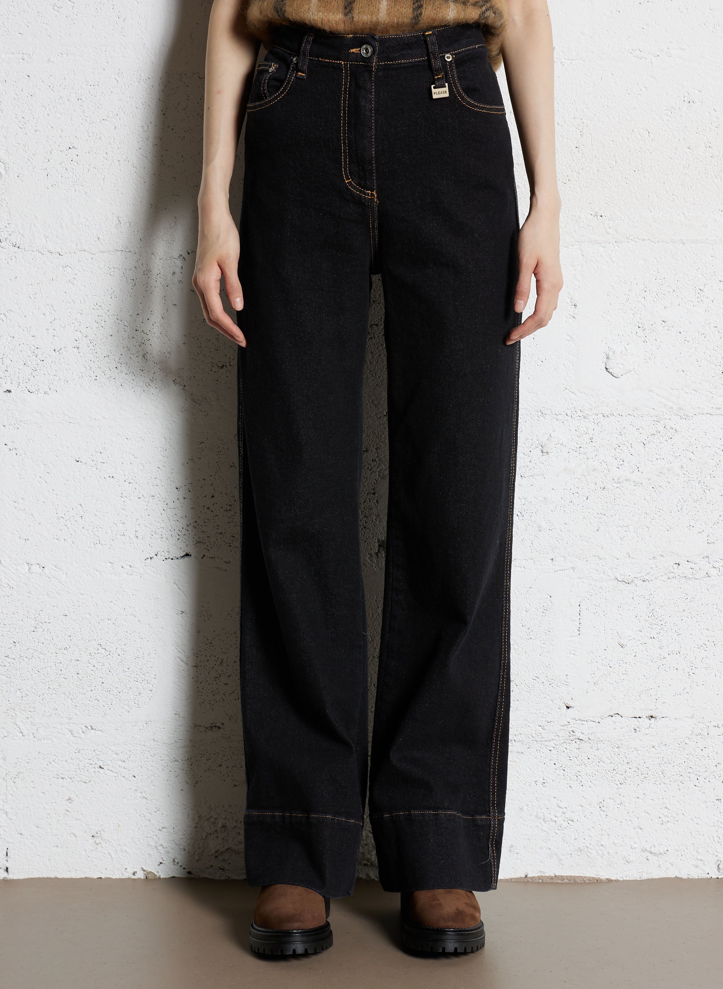 Jean droit en coton mélangé PLEASE Noir