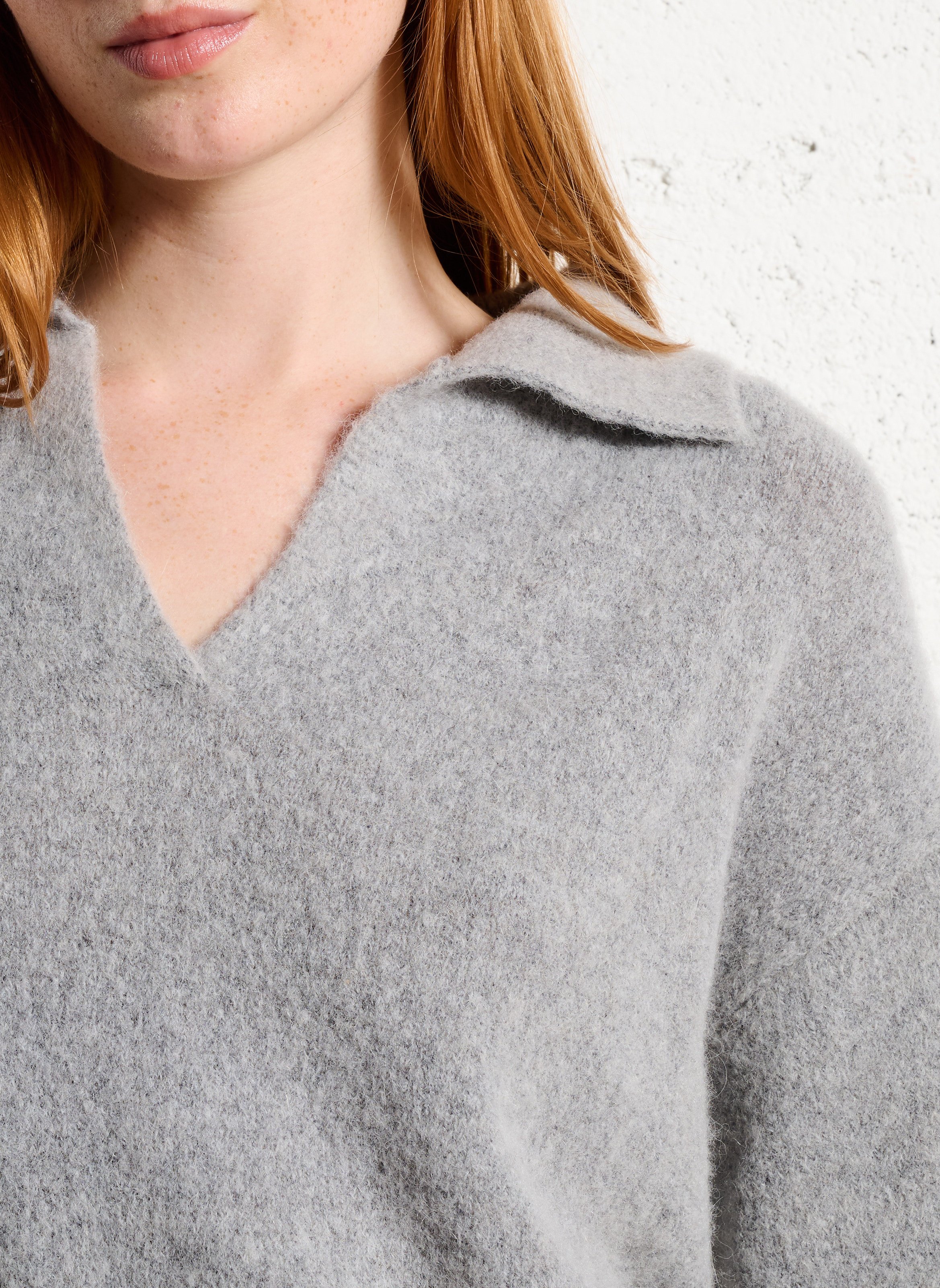 Pull col polo en laine mélangée PLEASE Gris