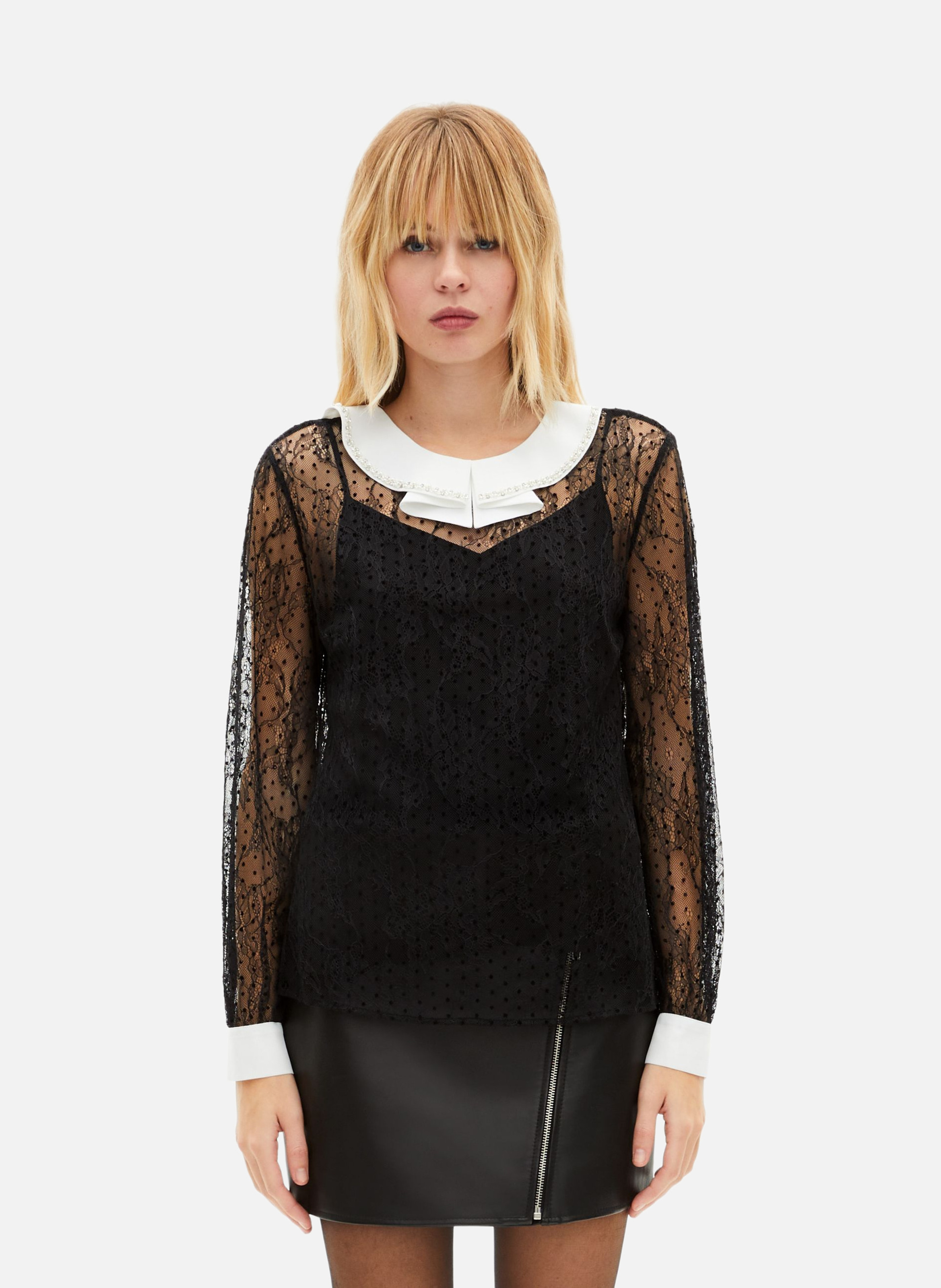 Top in plumetis lace with rhinestones THE KOOPLES Black