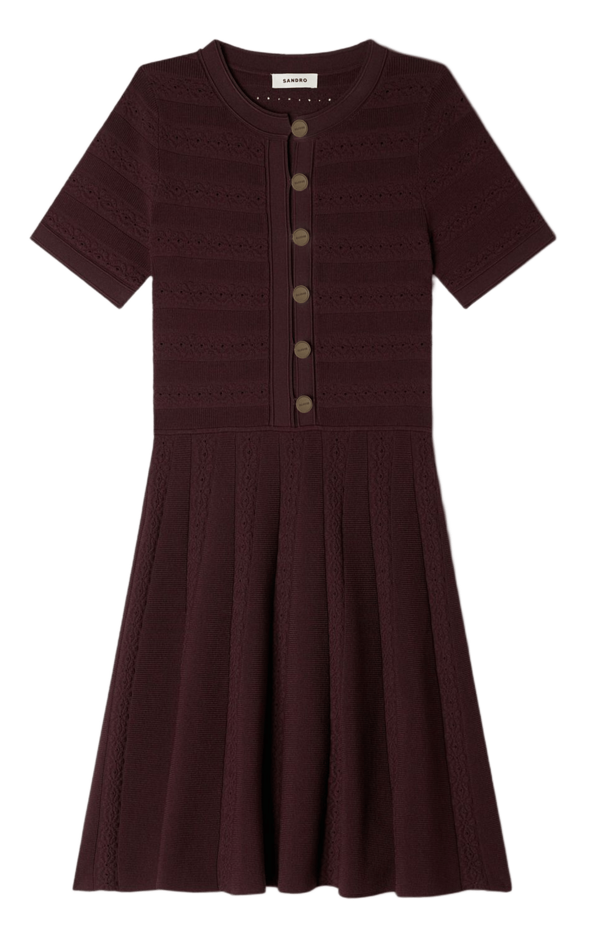 Robe courte évasée en maille SANDRO Marron