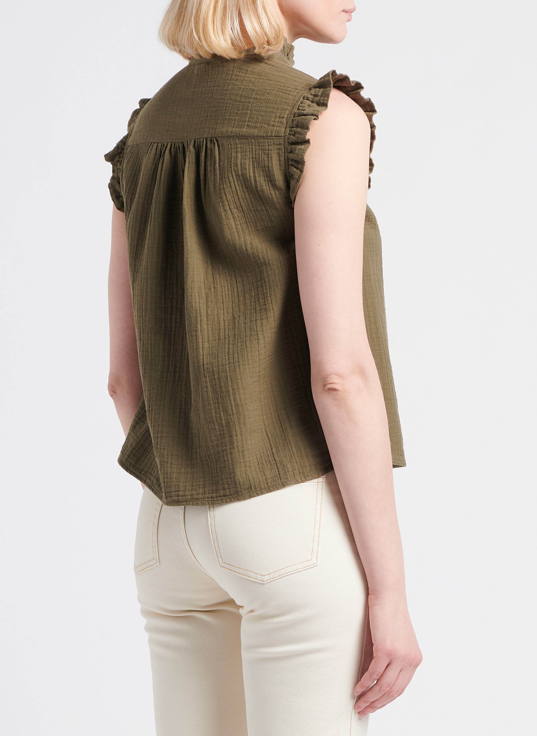 Top sans manches col montant en coton  BONTON Kaki