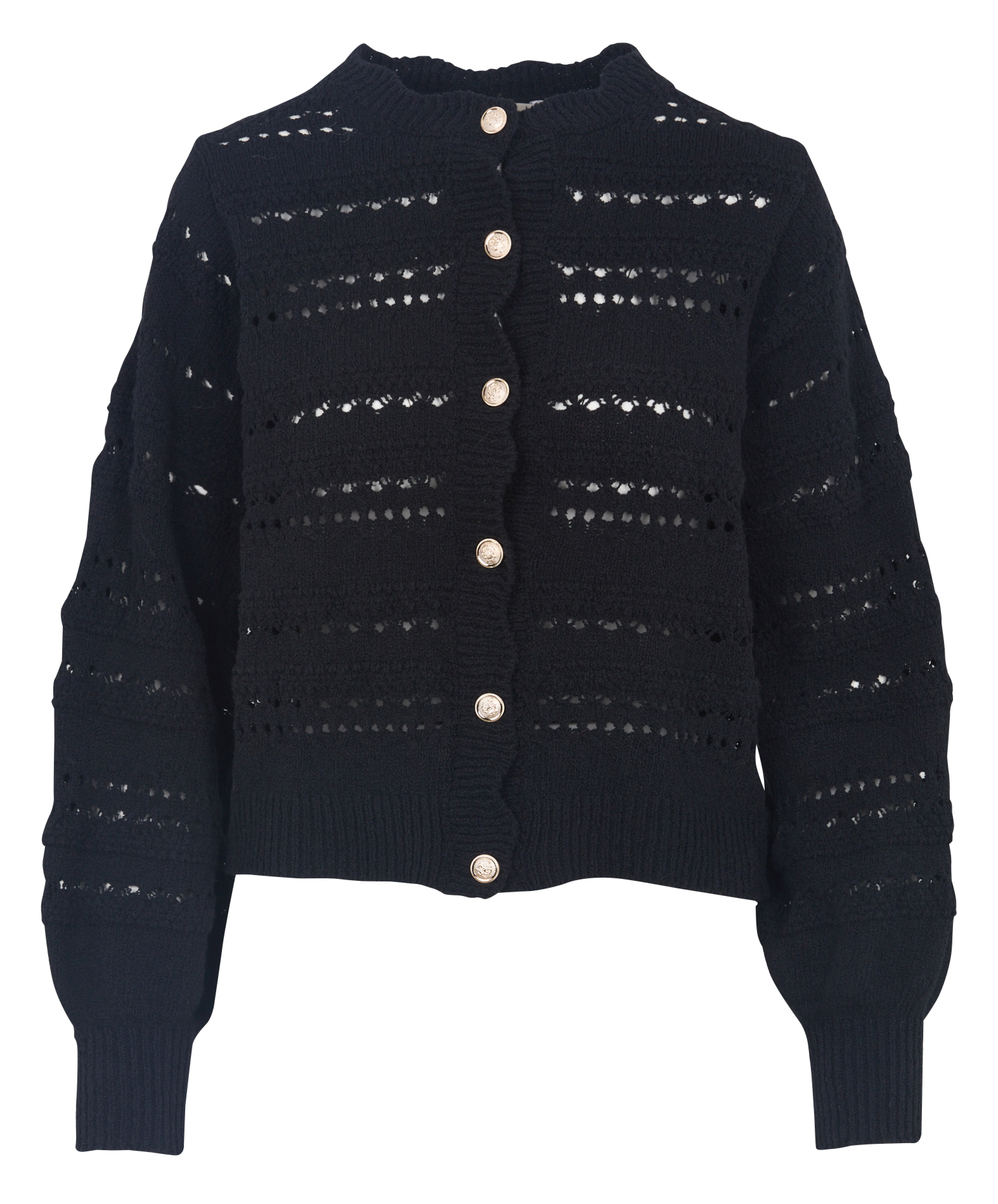 Gerade geschnittene Strickweste mit rundem Halsausschnitt aus Lochstrick. LA FEE MARABOUTEE Schwarz