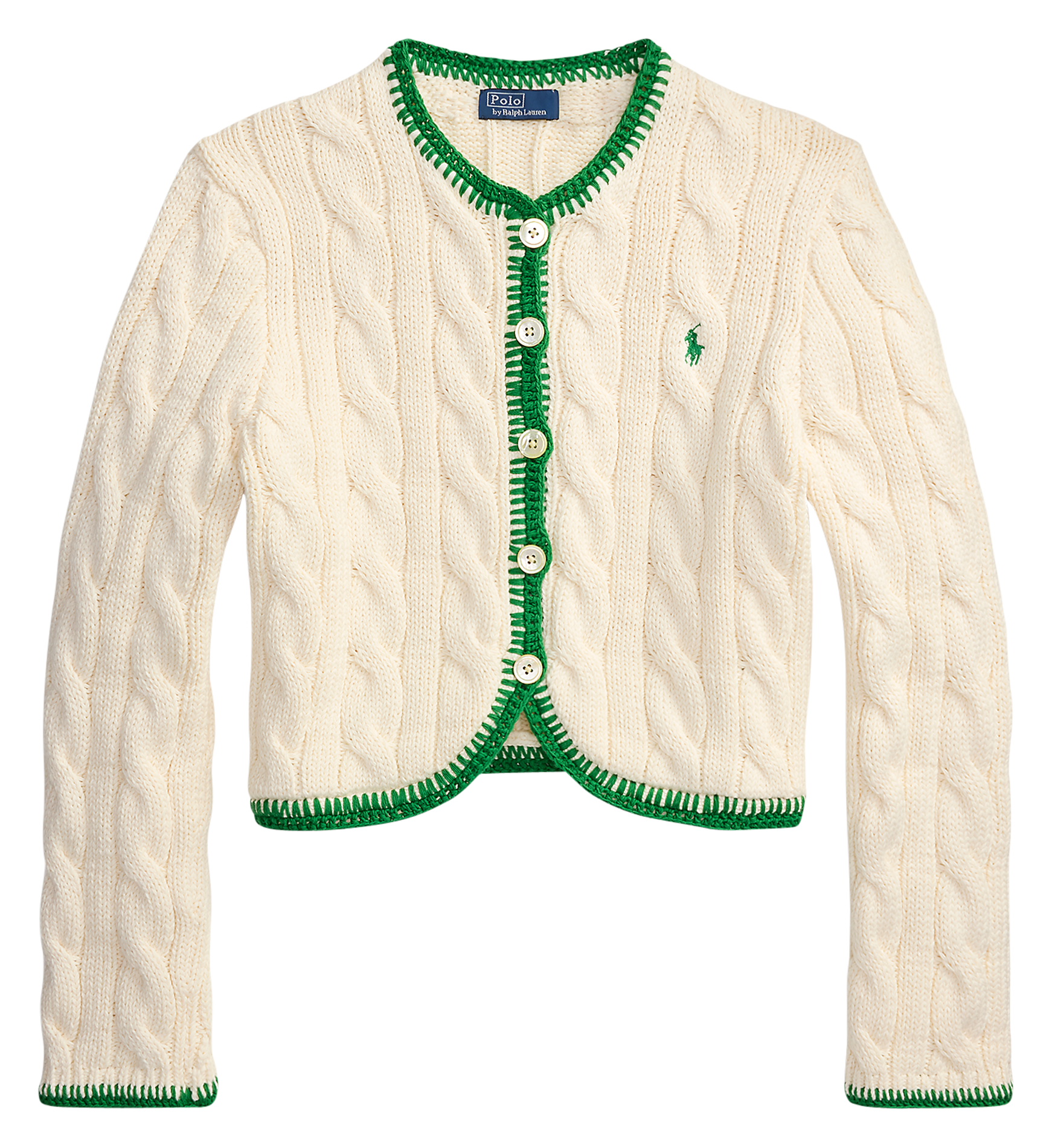 Gerade geschnittene Baumwollstrickjacke mit Rundhalskragen POLO RALPH LAUREN Weiss