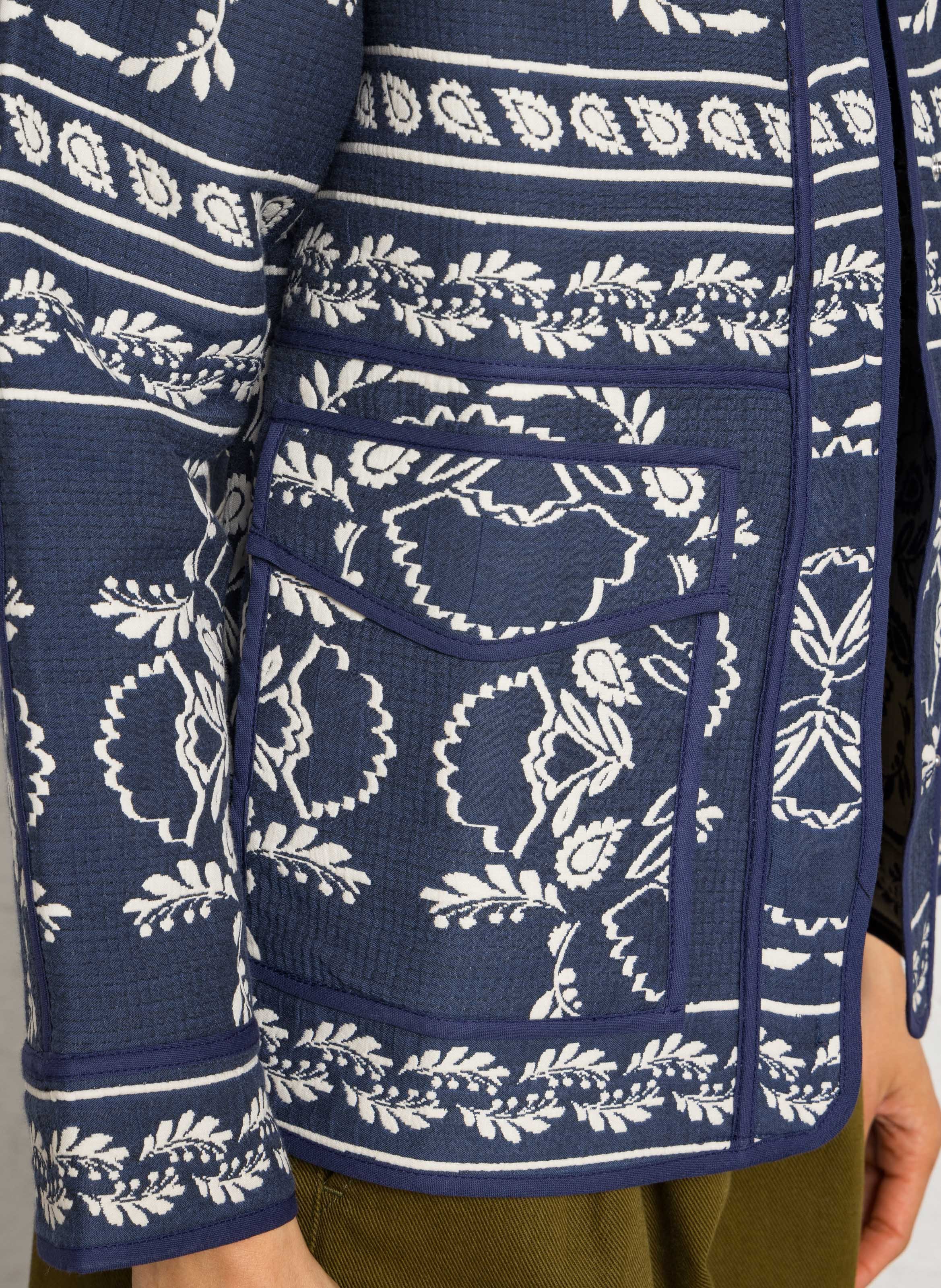 Gerader Rundhals-Jacquard-Druckmantel SUD EXPRESS Blau